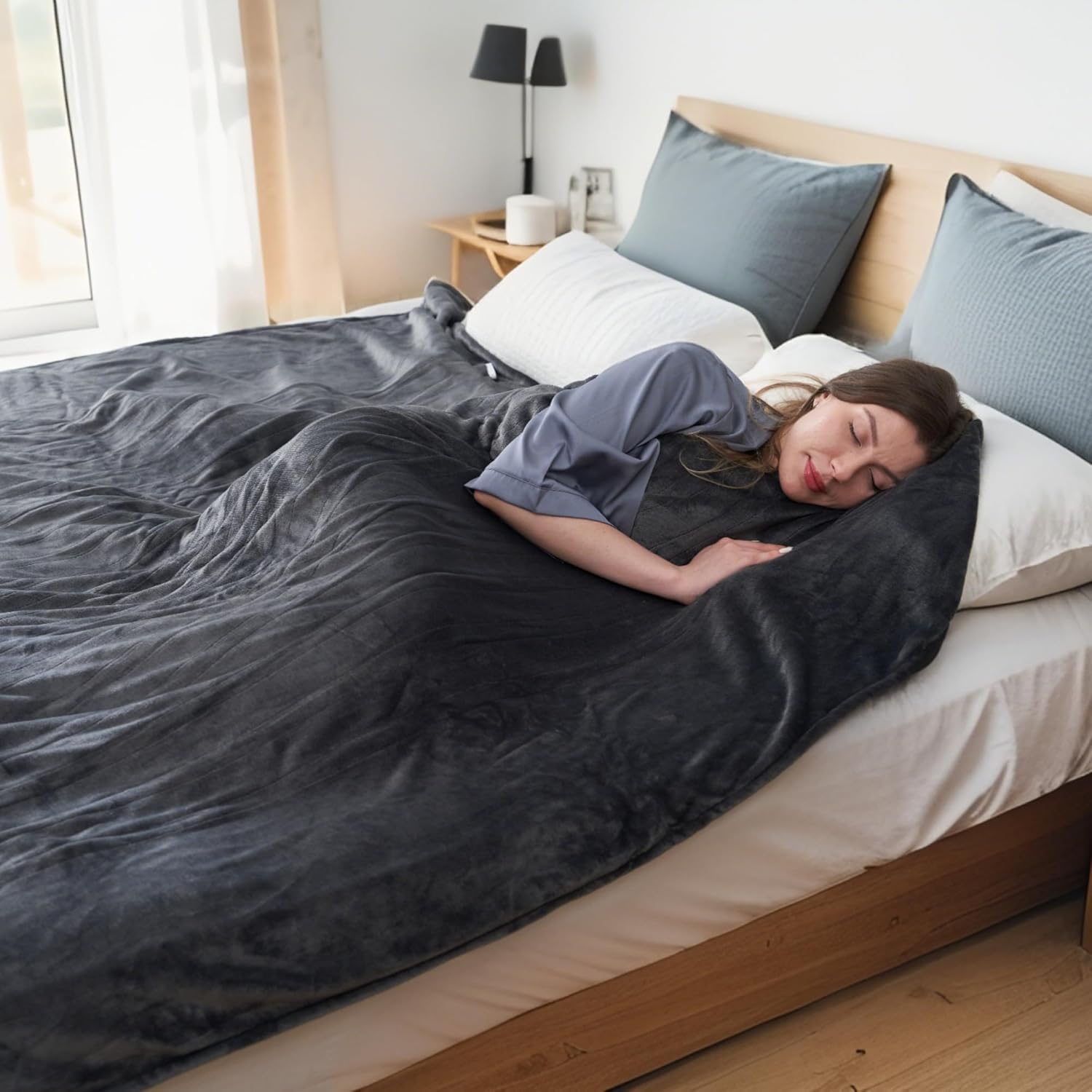 Electric Heated Blanket Queen Size 84"x90", Soft Plush Microplush for Bed, Dual Controllers & Heating Zones, 10Hs Auto Off & 5 Heating Levels, Machine Washable, Gifts for Family-Gray