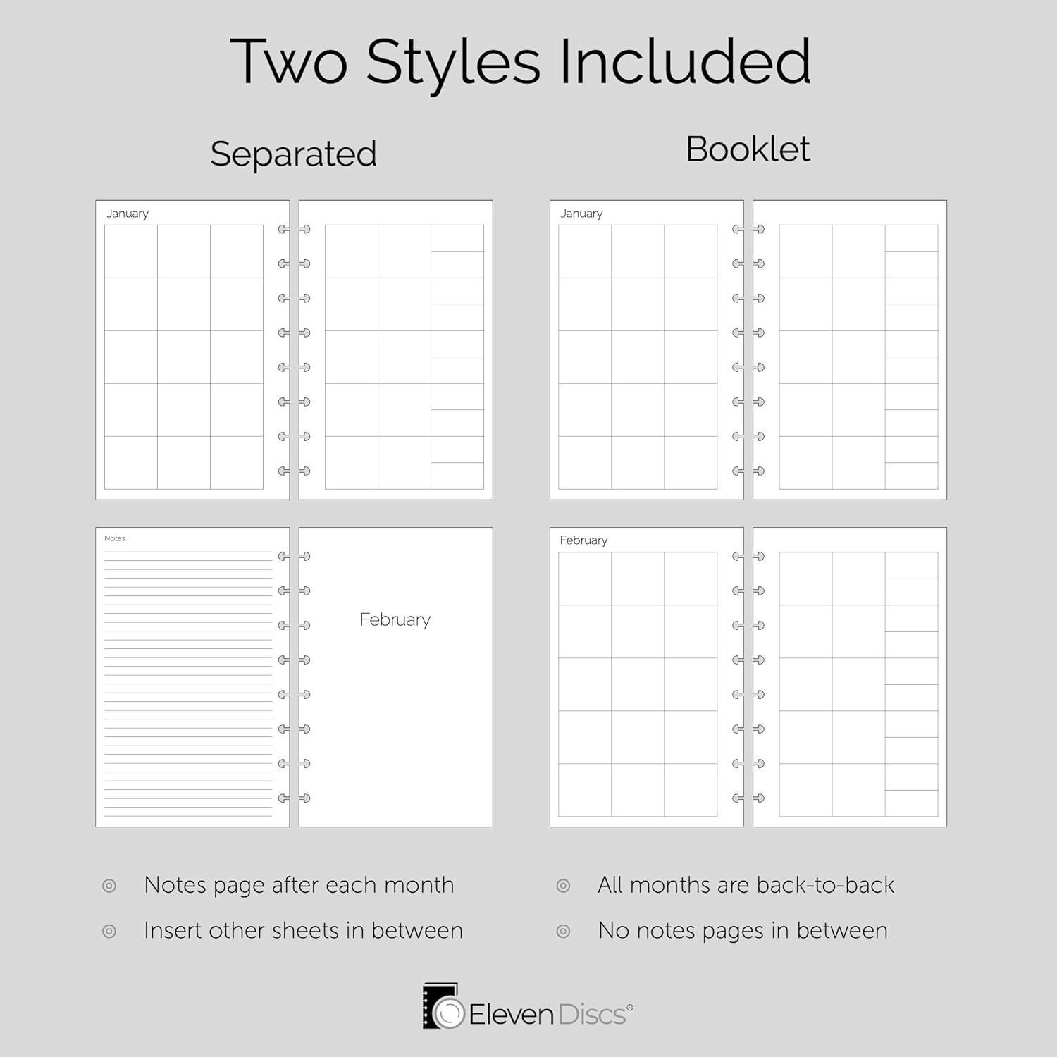 Eleven Discs Monthly Calendar Refill 2026 (Jan-Dec), 8-Disc, Monday Start, Junior 5.5 x 8.5, Fits Circa Arc & TUL, 120gsm Discbound Inserts, 2 Styles: Separated & Booklet, 40 Sheets image 5