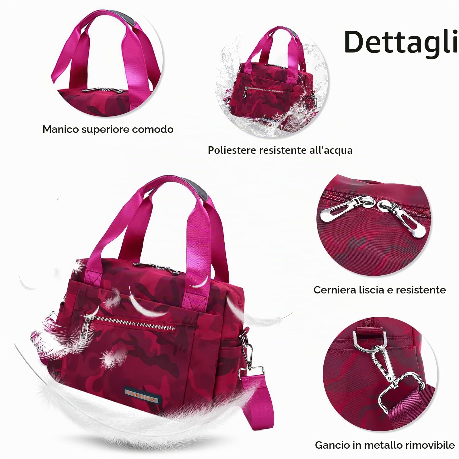 DIRRONA Borsetta da Donna Moda Borsa a Tracolla Nylon Casuale Leggero Borsa a Spalla Donna Viaggiare Lavori Shopping Università Donna Tote Crossbody Bag Tracolla Regolabile