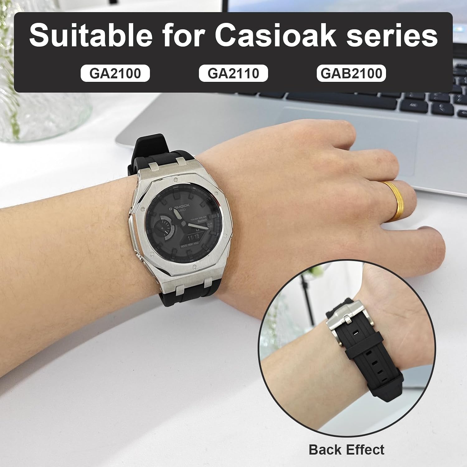 Stainless Steel Case & Strap Kit for GA-2100 GA-B2100 GA-2110 | CasiOAK Style Upgrade | 316L Metal Bezel & Fluoroelastomer Band | Enhanced Protection & Style