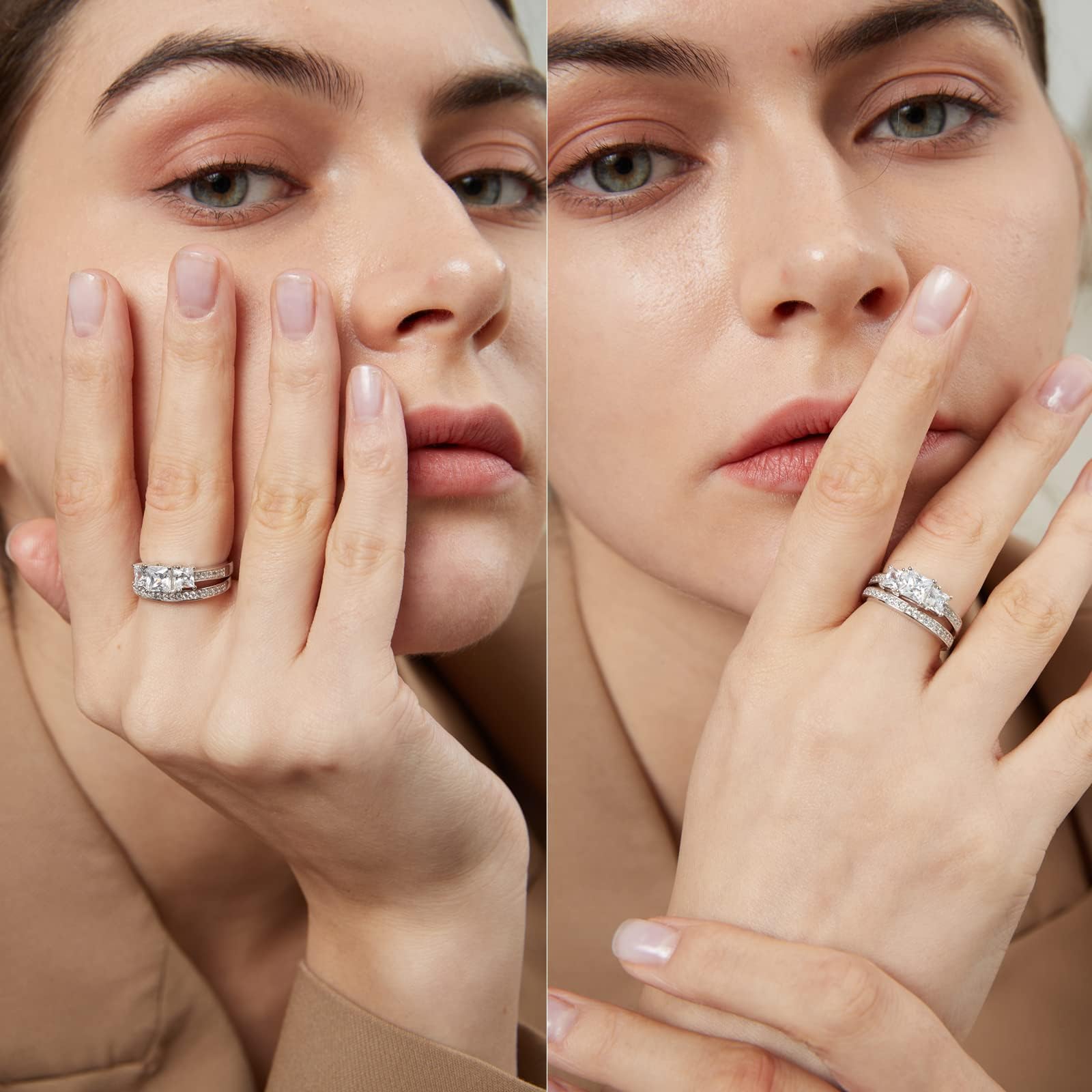 jiamiaoi Anillo de mujer chapado en oro blanco de 18 quilates, Anillo mujer plata de ley 925, anillos de compromiso de pareja