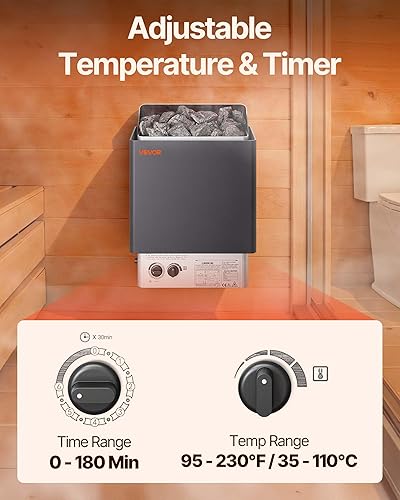 Miniatura 5 de VEVOR - Calefactor de sauna, estufa eléctrica de sauna de 220V, calentador de sauna para baño de vapor con temporizador de 3h y temperatura