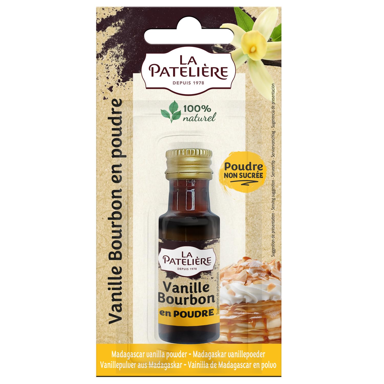 LA PATELIERE Vanille en Poudre Bourbon Non Sucrée — Boîte de 7 g en Verre, Origine Madagascar, Arôme Intense pour Pâtisserie - Lot de 3