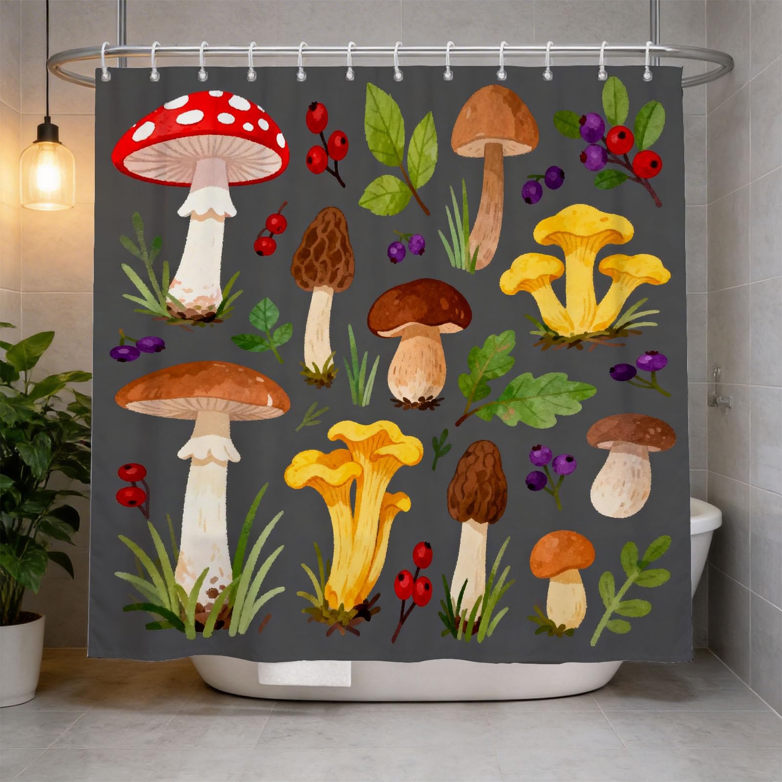 Hongduo 3D Forest Mushroom Shower Curtain for Stalls Bathtubs Cartoon Illustration Bathroom Decor Shower Curtain Set Polyester Fabric Waterproof 180x180cm/71X71 Inch with Hooks