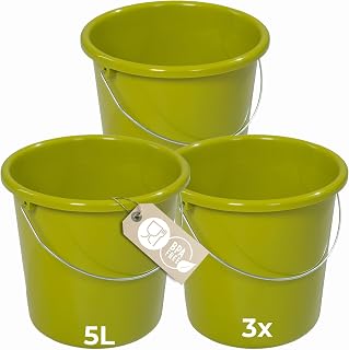 Novaliv 3 cubos de 5 l, color verde, con división dimensional, 5 litros, 22,5 cm, práctico todoterreno con escala para el hogar y el jardín, ideal como cubo doméstico, cubo de agua, cubo de basura,
