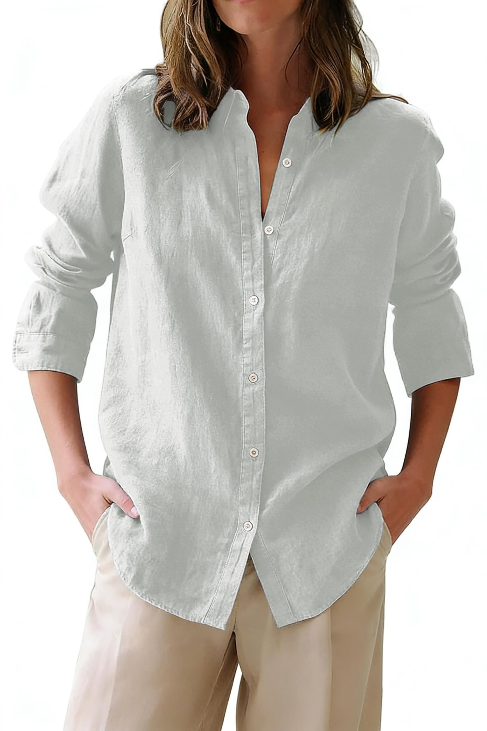 siliteelon Button Down Shirts for Women Oxford Shirt Cotton Dress Shirts Collared Long Sleeve Wrinkle Free Blouse Tops