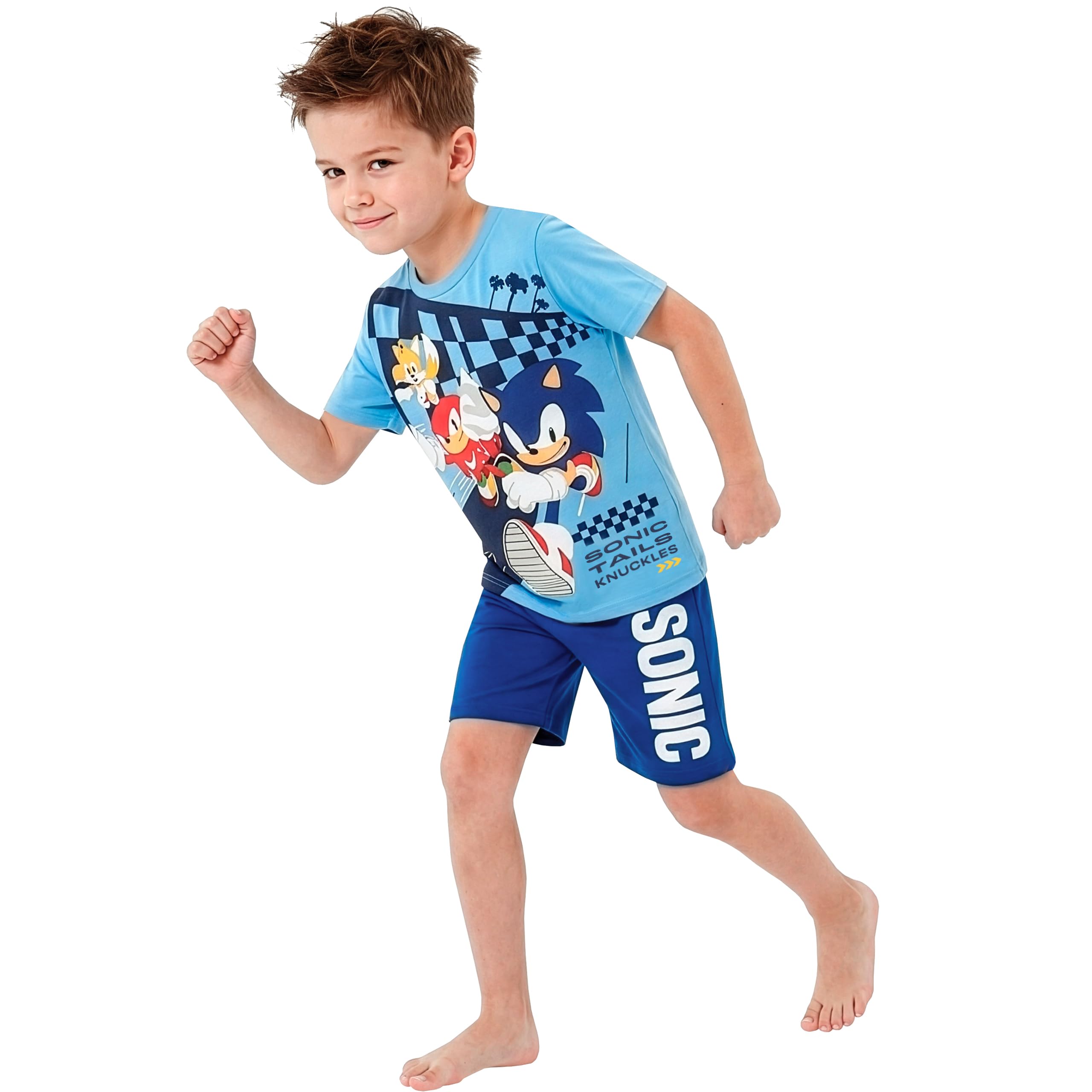 Sonic The Hedgehog Pyjama Kinder, Schlafanzug Kinder Jungen Kurzarm Set Mit Sonic Und Knuckles, Schlafanzug Für Jungen