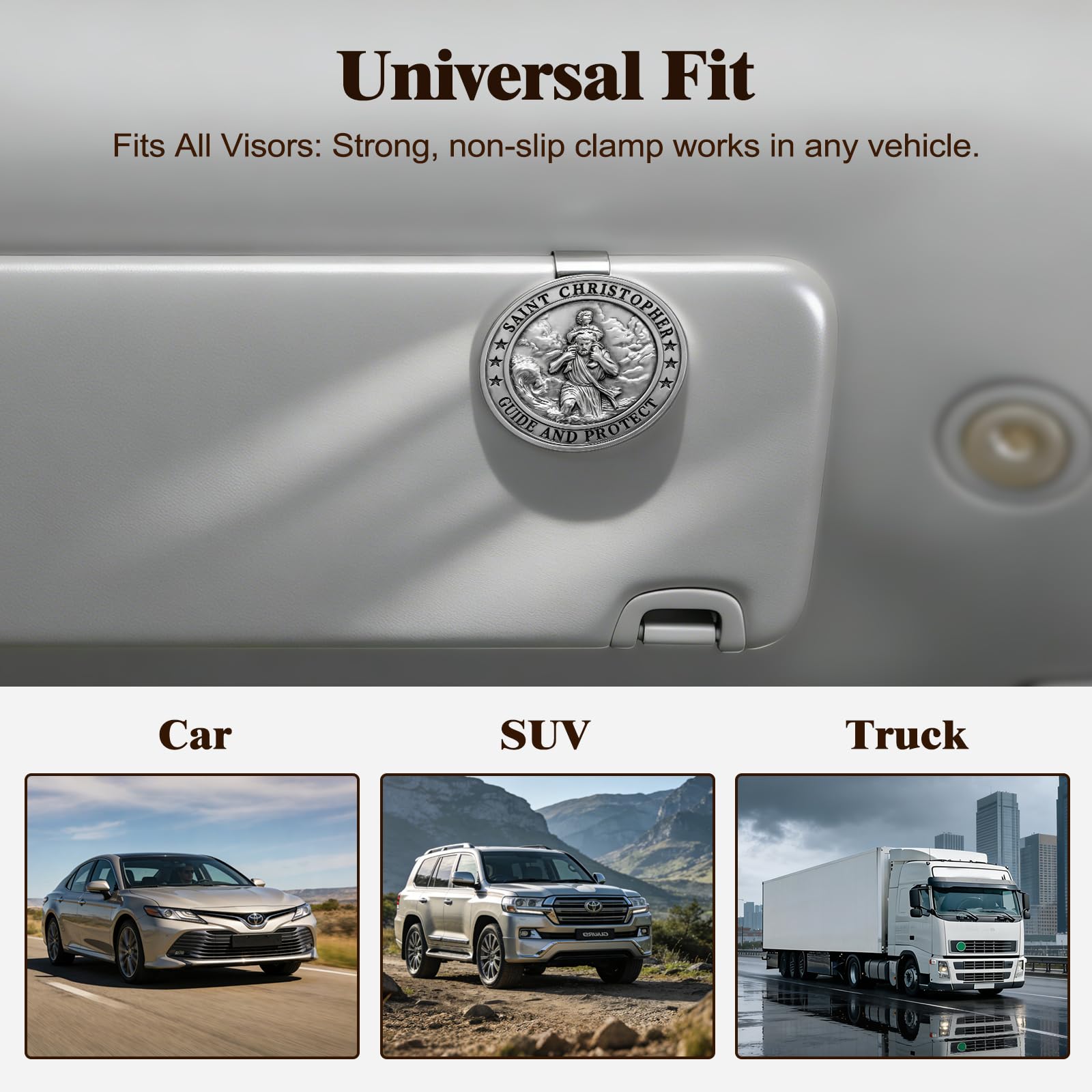 Saint Christopher Medal for Car Metal St Christopher Car Visor Clip Gifts for Catholic Men Talisman for Safety — view 3