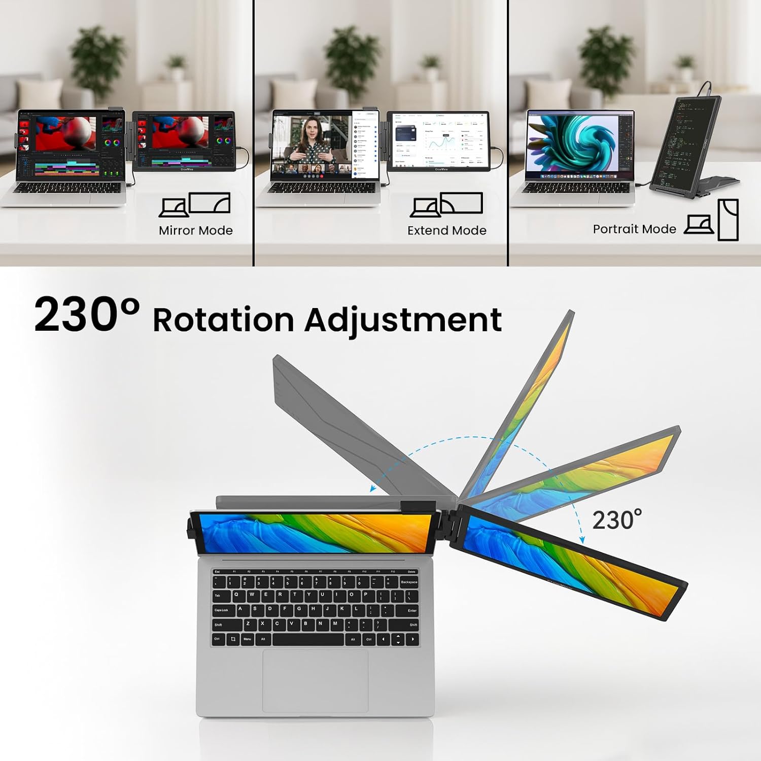 ELECROW Laptop Screen Extender 14 Inch Portable Monitor for Laptop (13”-16.5”) CrowView FHD 1080P USB-C Dual Screen Laptop Monitor Compatible with Mac Wins Android - Image 5