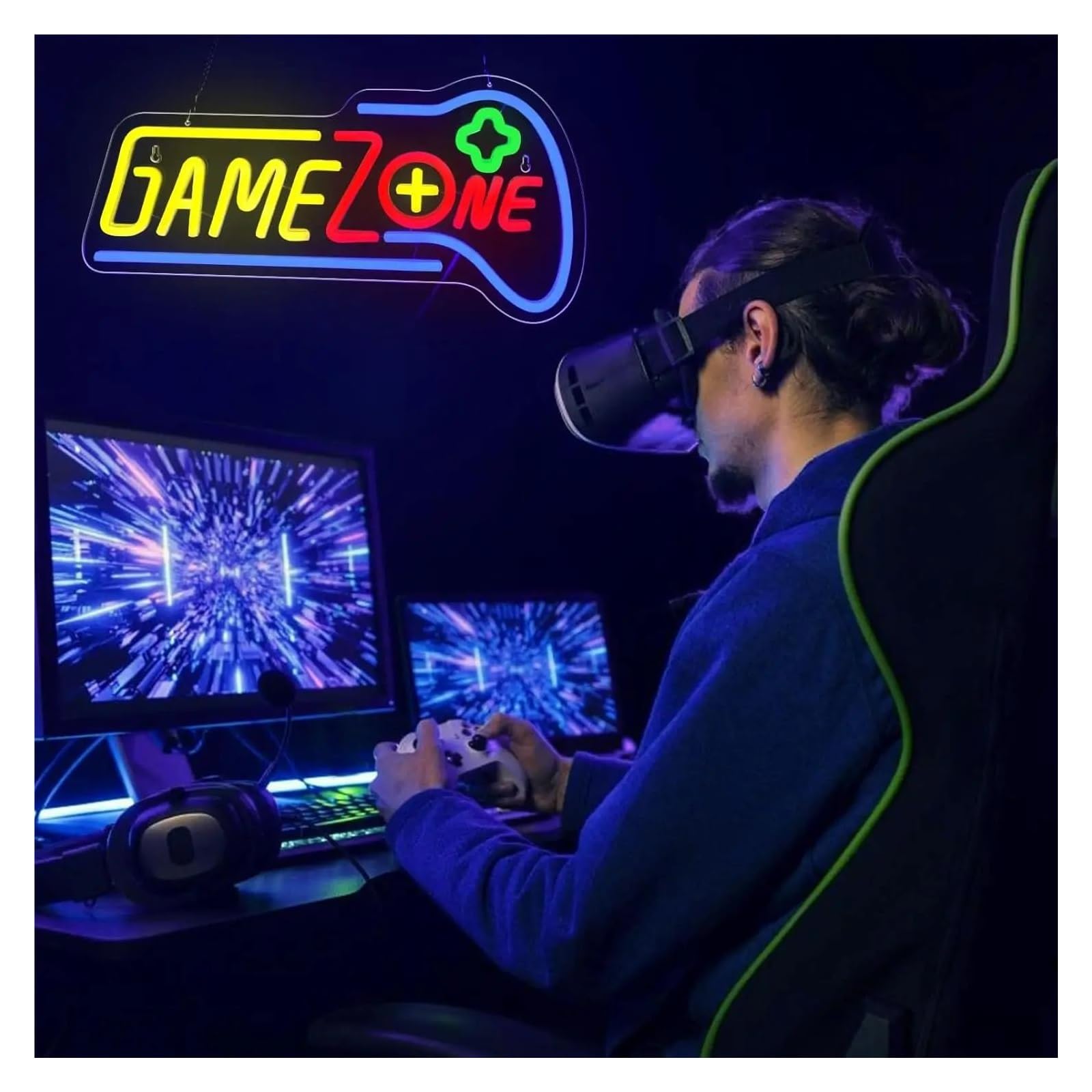 Insegna al Neon LED Insegne Al Neon A LED Dimmerabili Game Zone Per Sala Giochi, Camera Da Letto, Ragazzi, Casa, Decorazioni Per Feste Di Videogiochi,41x20cm