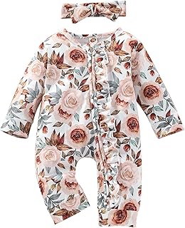 Juego de ropa para bebé, recién nacido, bebé, niña, algodón, flores, manga larga, pelele de manga larga, mono, diademas, r...