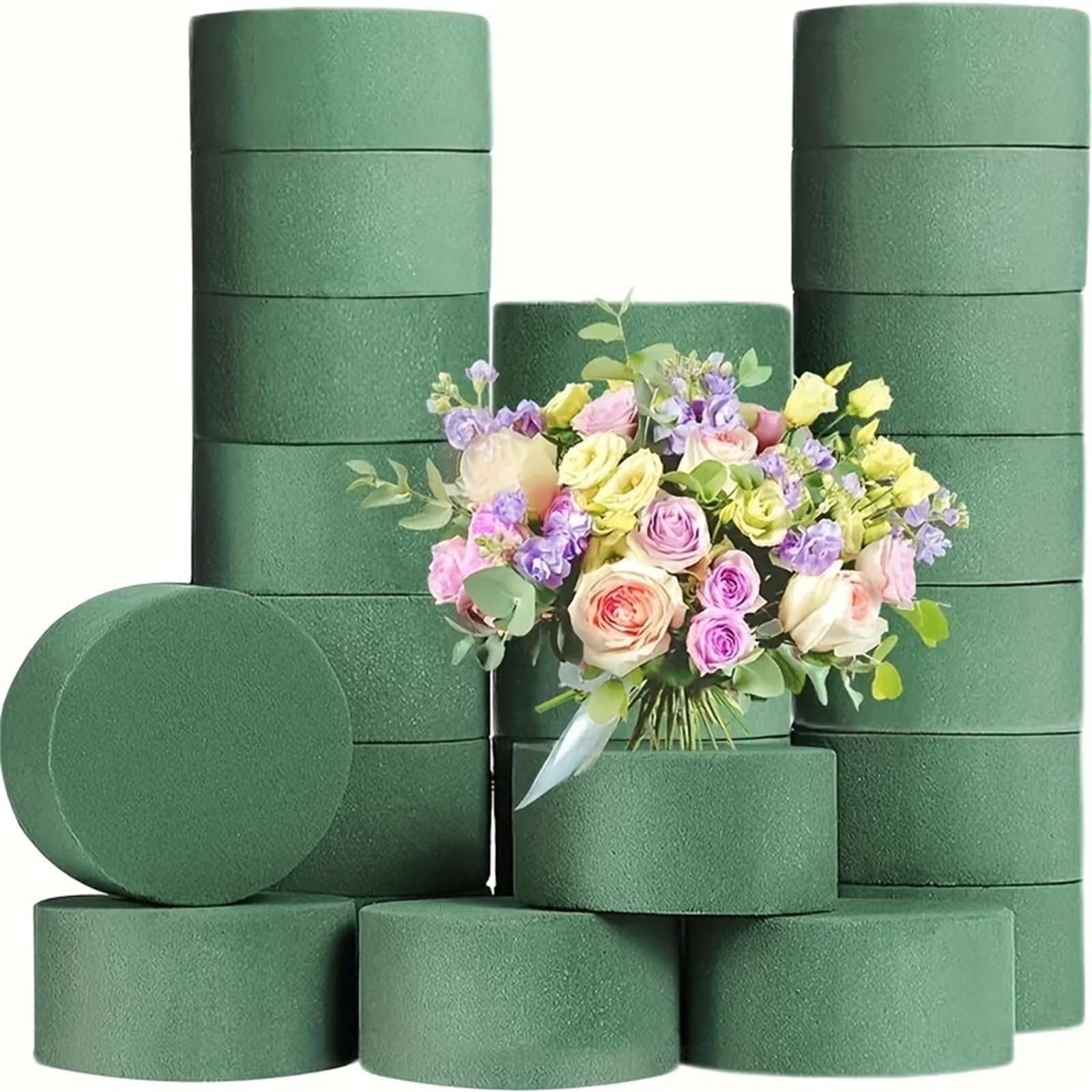 Kajoeiae 20 Pcs Oasis Floral Foam, Round Cylinder Wet Dry 2.87in Florist Foam Blocks for Fresh Flower Arranging, Wedding Decoration (Light Green,