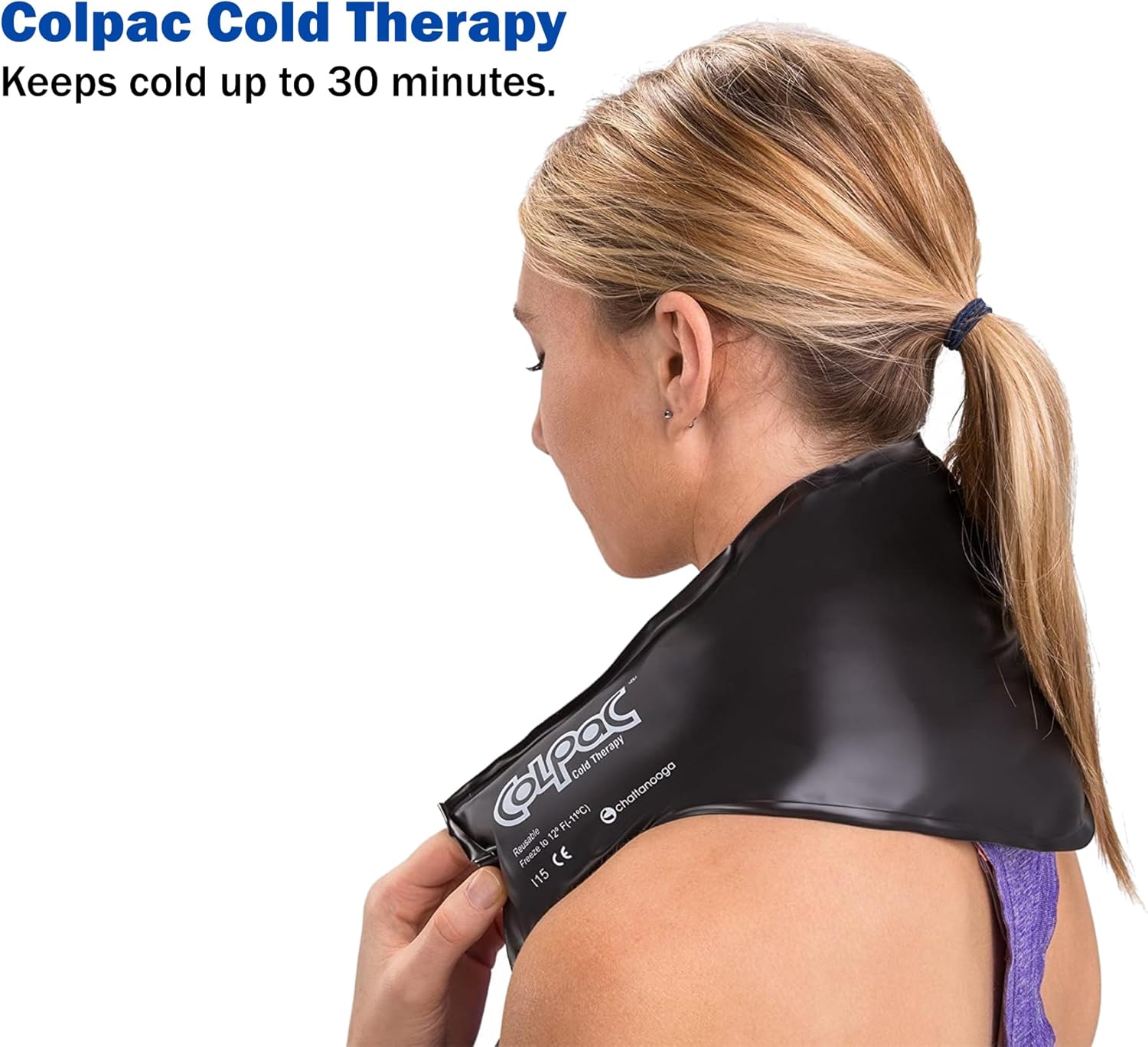 Chattanooga ColPac, Reusable Gel Ice Pack, Cold Therapy for Neck, Shoulder, Upper Back for Headaches, Inflammation, 21" Neck Contour, Black Polyurethane, with a Lumintrail Drawstring Bag