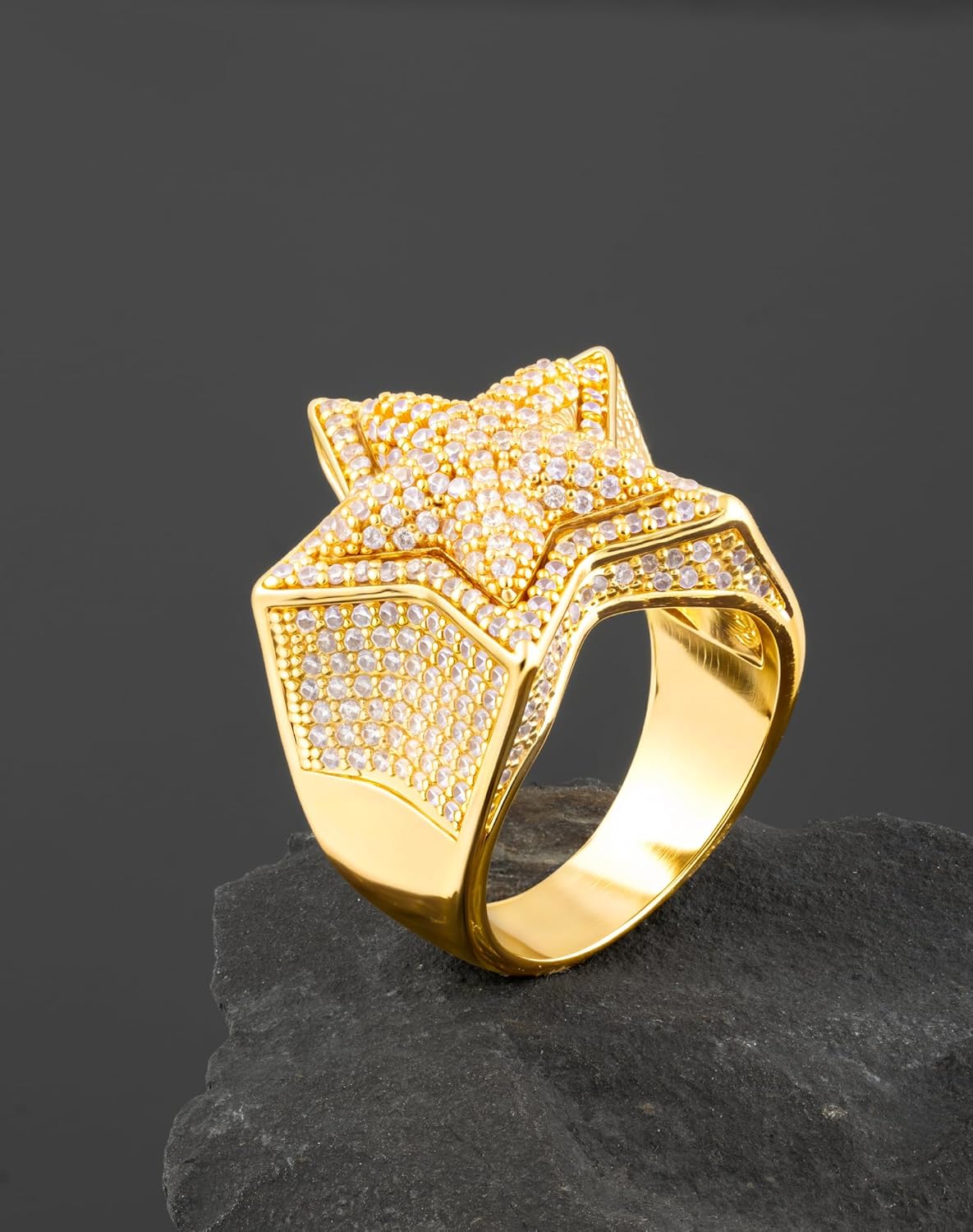 Iced Out Cross Stars Pinky Ring - Mens 18k Gold Plated Hip Hop Bling 5A+ Cubic Zirconia Band - Created Diamond Signet Jewelry Gifts for Women - Image 4