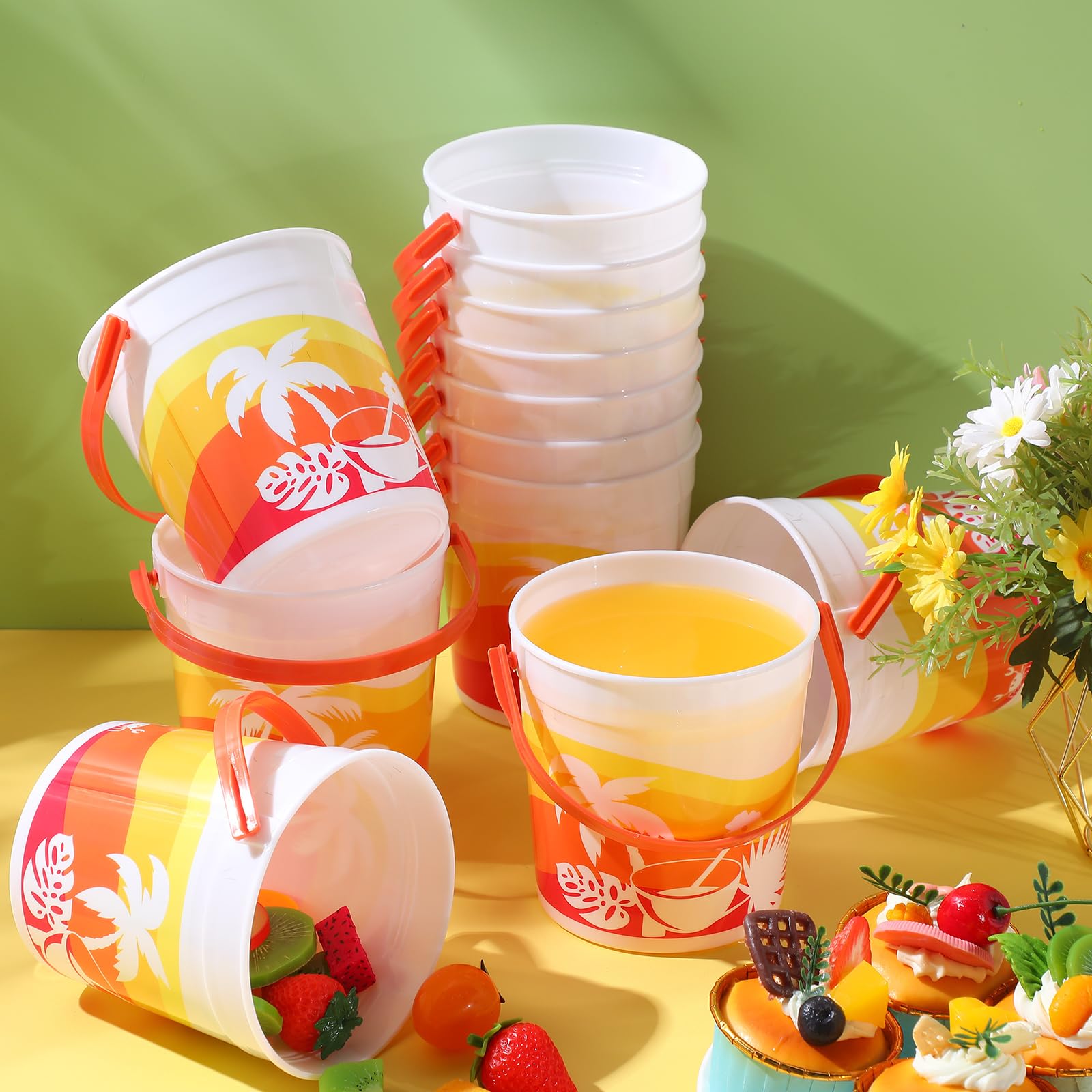 Lallisa 900 ml Cocktail Rum Eimer für Getränke 4,69 x 3,78 x 4,8 Zoll Kunststoffeimer Getränkeimer für Partys mit Griffen (32 Stück)