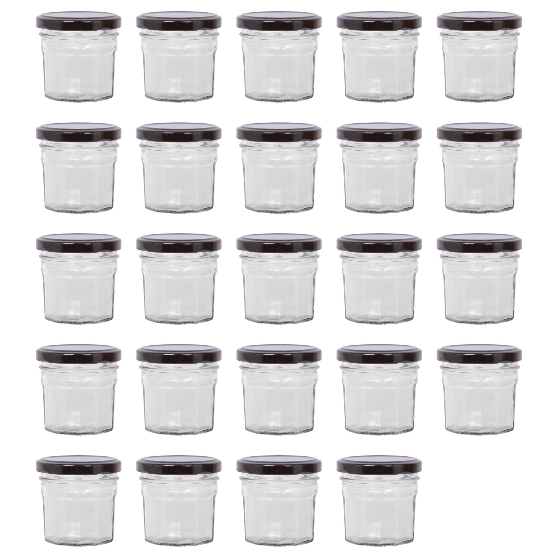 Argon Tableware Black Lid Glass Jam Jars With Airtight S - 90Ml - Pack Of 24 - Empty Screw Top Kitchen Storage Jar For Food, Honey, Spice, Pickling, Preserving, Candle Making