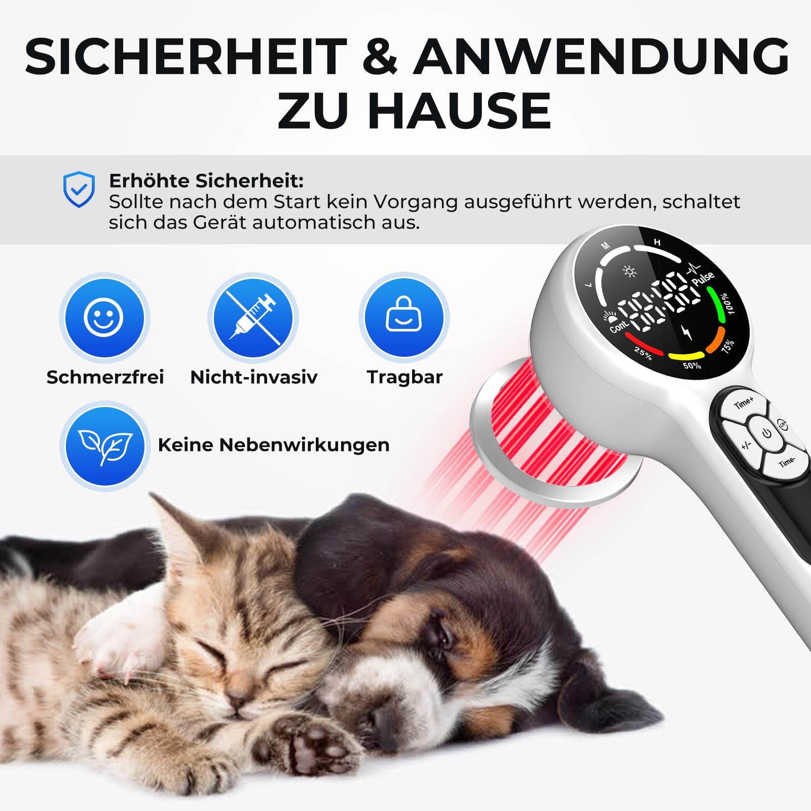 8 * 808nm & 16 * 650nm Kaltes Rotlicht Handgerät, 5200-mAh-Akku Infrarot Lasertherapie für Hunde mit 2 Modi, Tragbares Rot Lichttherapiegerät für Haustier Hüft, Pferde Muskel, Katzen Gelenkarthritis