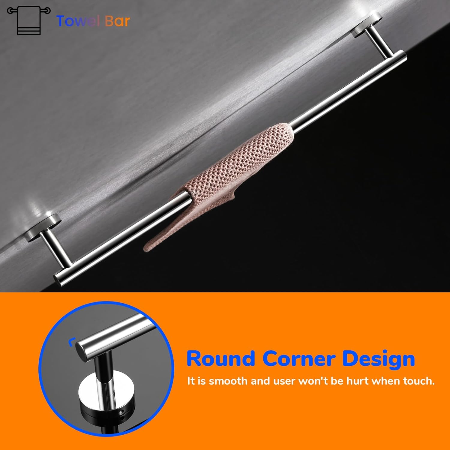 Miyili 24 Inches Towel Bar for Bathroom Kitchen Hand Towel Holder Hanger SUS304 Stainless Steel Wall Mount Polished Steel, A01C60A