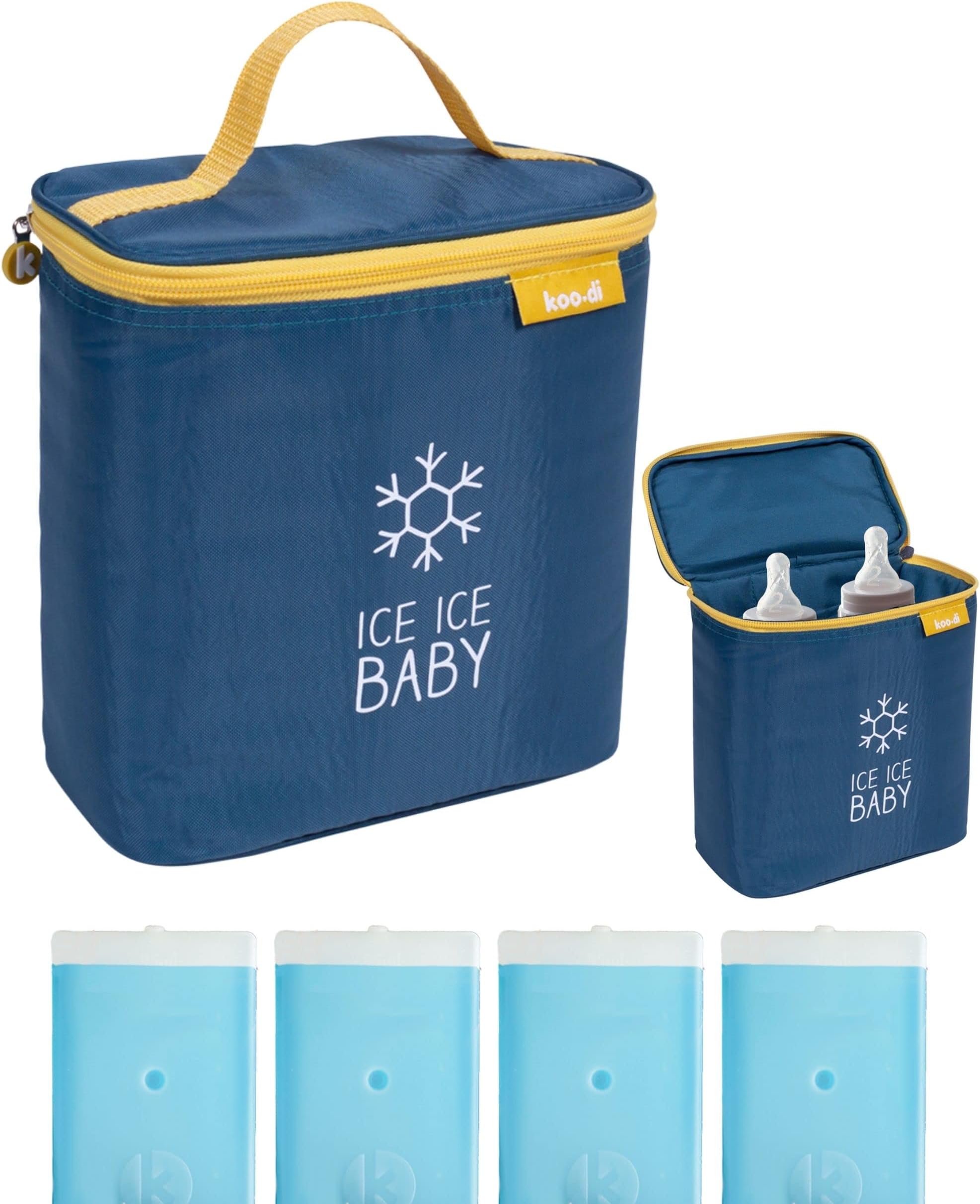 Koo-Di Ice Ice Baby Thermal Cooler | Insulated Baby Bottle Bag for Milk, Food & Drink | Travel Cooler Bag with 4 Aeroplane-Friendly Ice Packs & Carry Handle | Fits 2 x 250ml Bottles