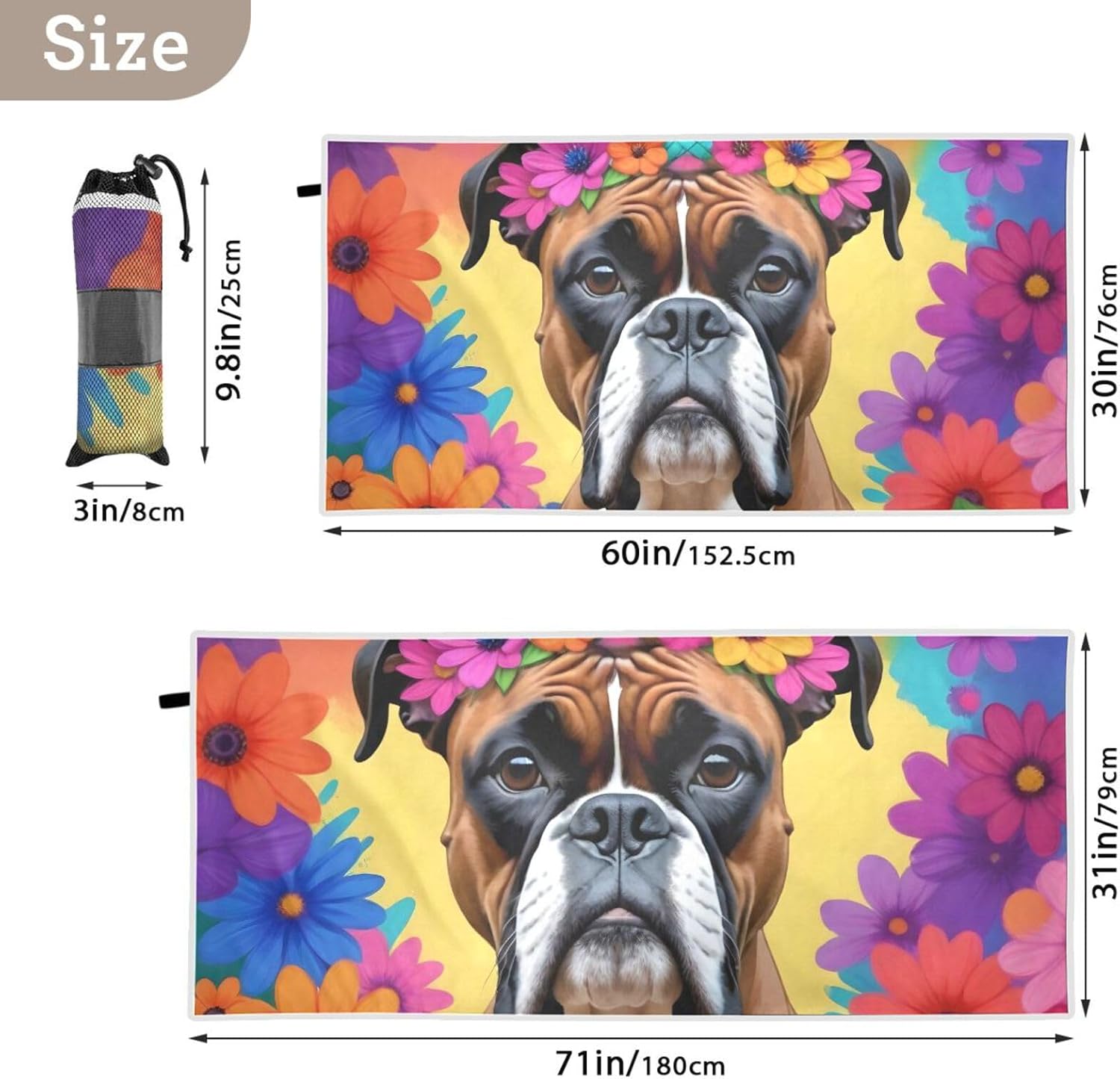 Aloha Boxer Dog Beach Towels Oversized, Sturdy Thin Beach Blanket Wrap Sand Free for Travel Bath Pool L Size
