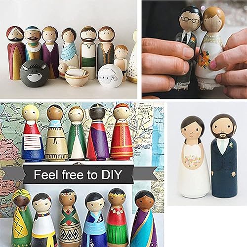 Miniatura 3 de 60 piezas de muñecas de clavijas decorativas de madera de varios tamaños sin finalizar, figuras de madera para pintar, manualidades, proyectos de