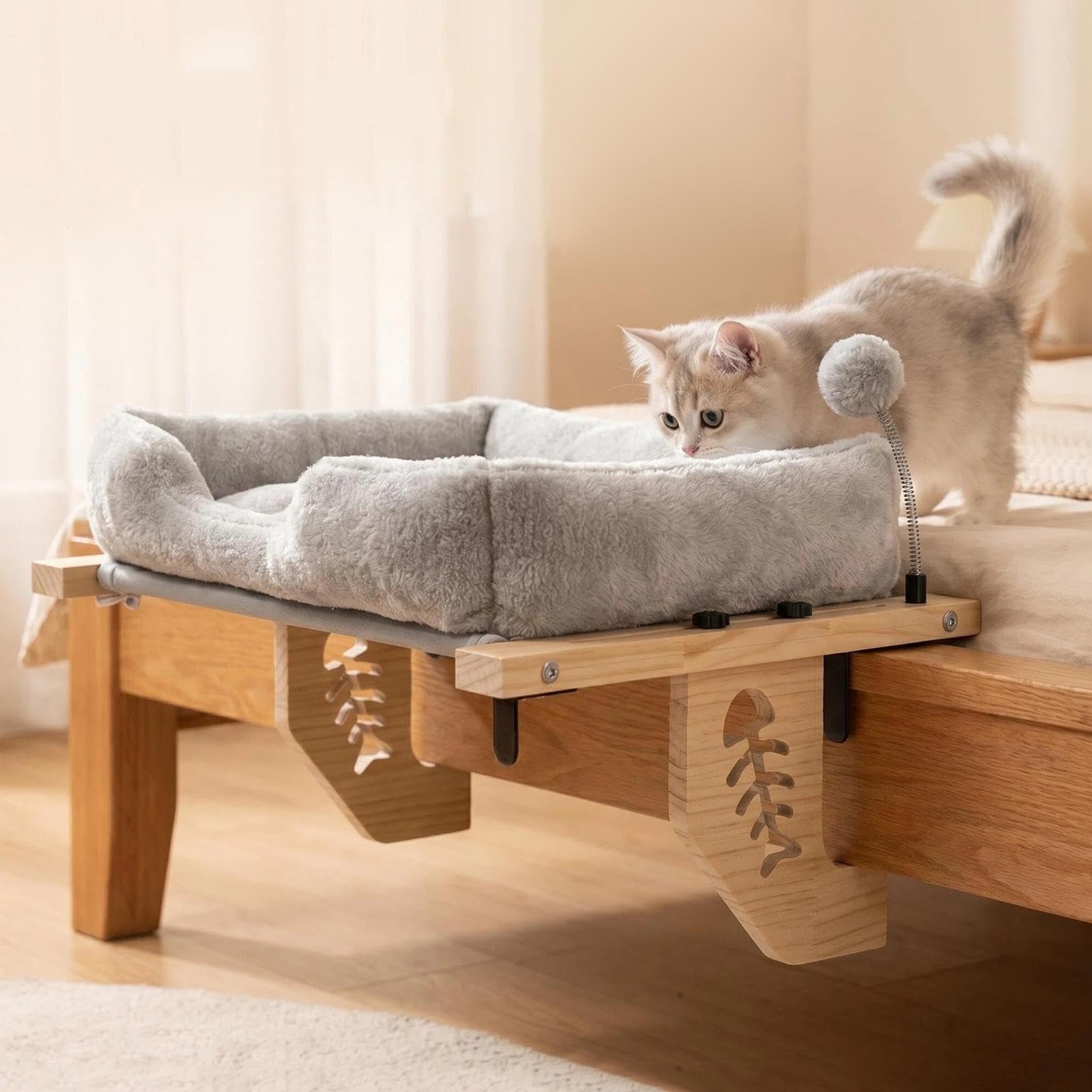 Cama Ventana Para Gatos Con Cojín De Felpa Y De Descanso Con Pelota | Hamaca De Ventana Para Gatos Para Hogar Apartamento Alféizar Mesita De Noche Cajonera Armario