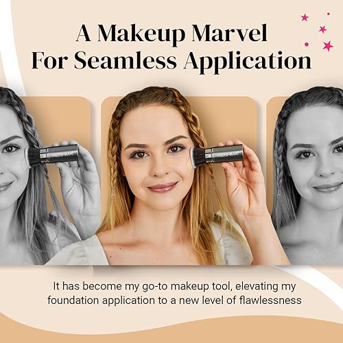 Vista 19 de Keshima Brocha de base plana Kabuki – Brocha de base prémium para maquillaje líquido, crema y polvo, pulido, mezcla y cara (tamaño regular, blanco)
