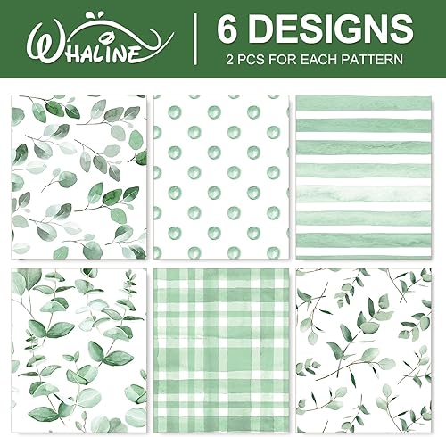 Miniatura 3 de Whaline 12 hojas de papel de regalo de hojas verdes de acuarela, papel de regalo de hojas verdes, papel de eucalipto plano plegado a granel para