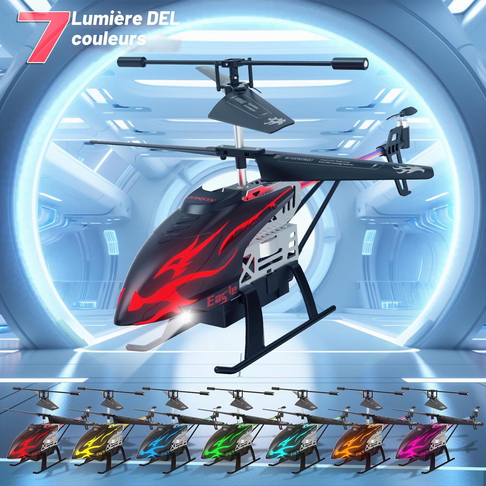 Carox Hélicoptère Télécommandé Enfant 6 Ans 30 Min de Vol 2 Batteries Maintien d'Altitude 1 Touche Lumières LED Jouet Intérieur Cadeau d'Anniversaire