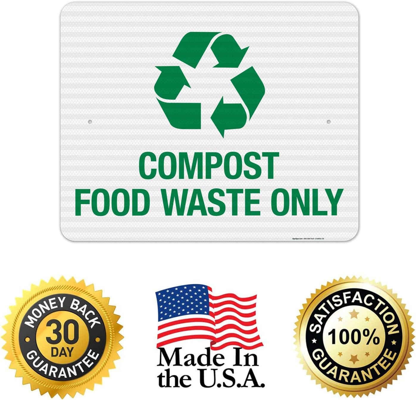 Compost Food Waste Only with Recycling Graphic Sign, 24x30 Inches, 3M EGP Reflective .080 Aluminum, Fade Resistant, Made in USA