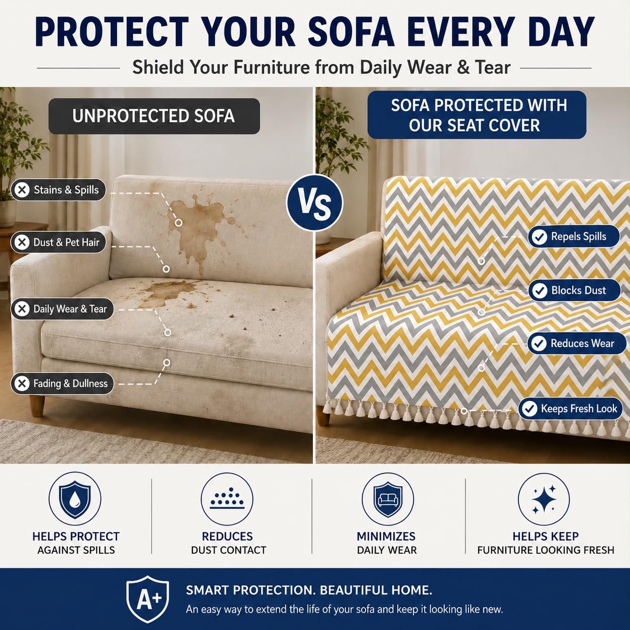 Velvet Sofa Cover - 4 Seater, Yellow Zigzag -5 Velvet Sofa Cover - 4 Seater, Yellow Zigzag -5