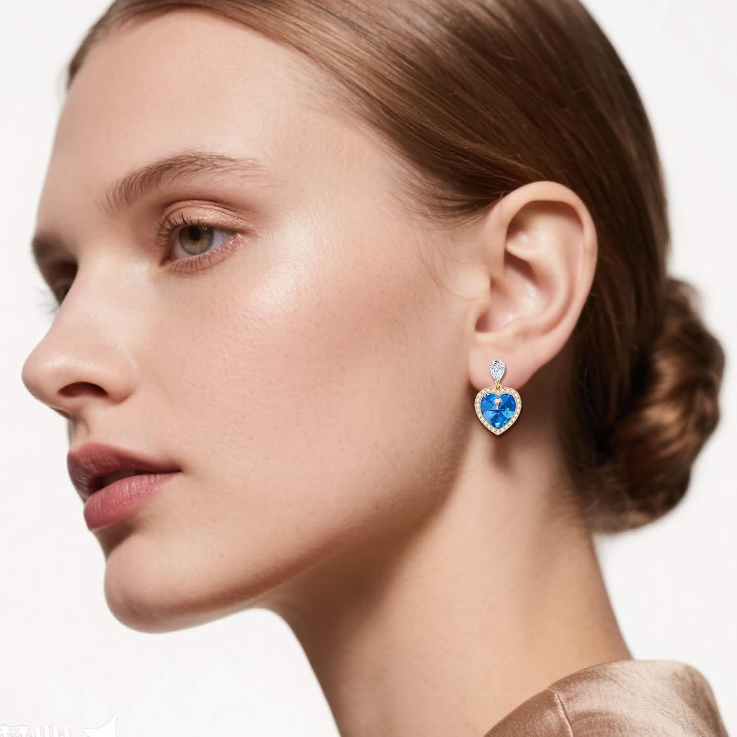 Trendy Austrian Crystal Heart Halo Drop Stud Earrings for Women 14K Gold Plated Dangle Earring Hypoallergenic Jewelry Gift - Image 4