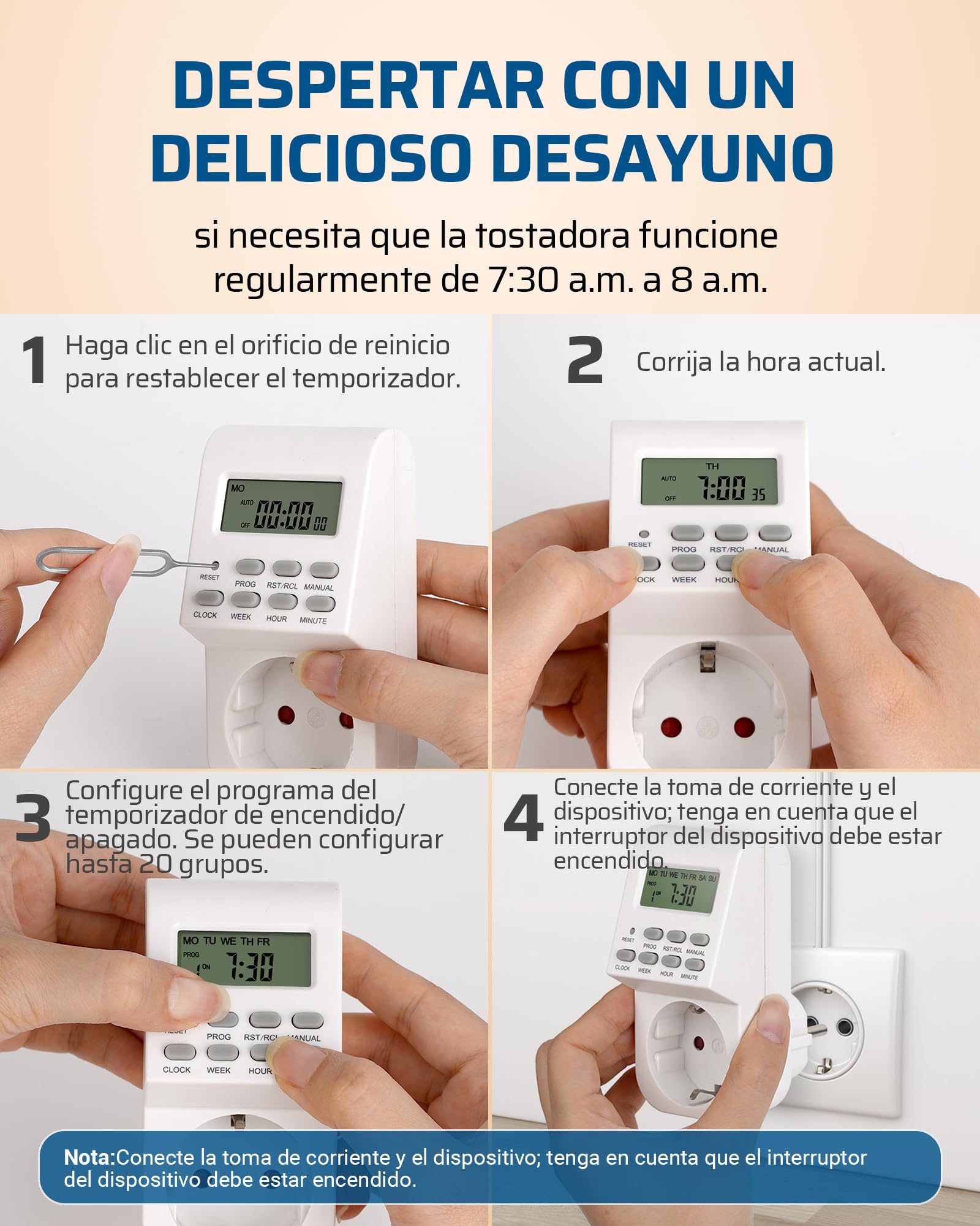DEWENWILS Temporizador Enchufe Digital, Pack de 2, 16 A / 3680 W | con 20 Programas de Encendido Configurables, Pantalla LCD y Seguridad Infantil, Temporizador Enchufe para Interior