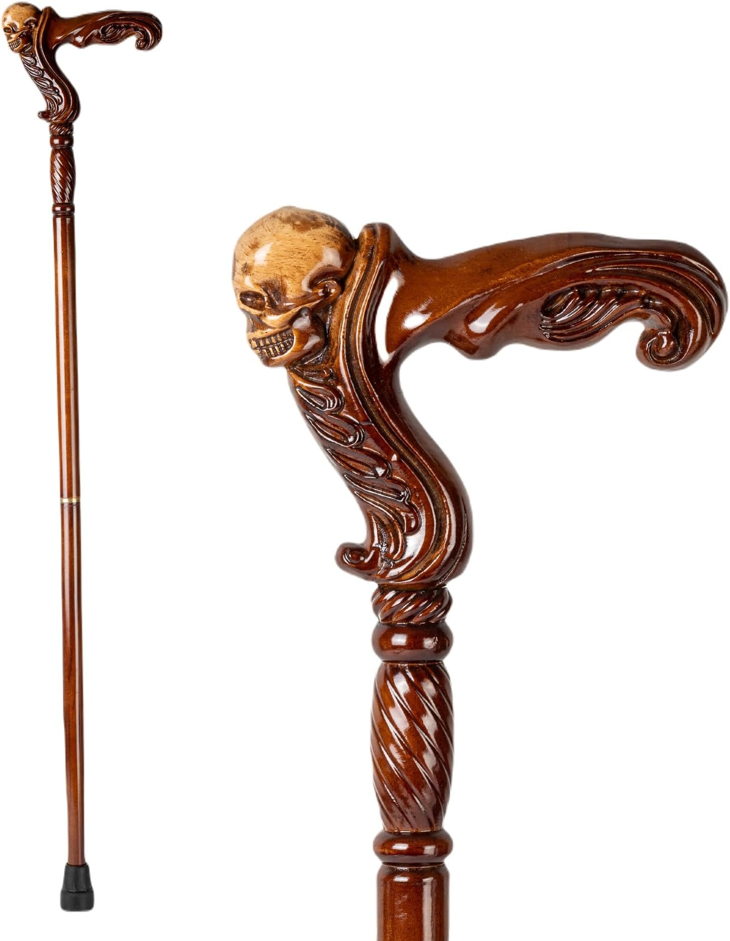 Hand Carved Wooden Walking Cane with Ergonomic Handle and Rubber Tip for Men and Women - Fashionable Unique Walking Stick for Seniors - 37 inch