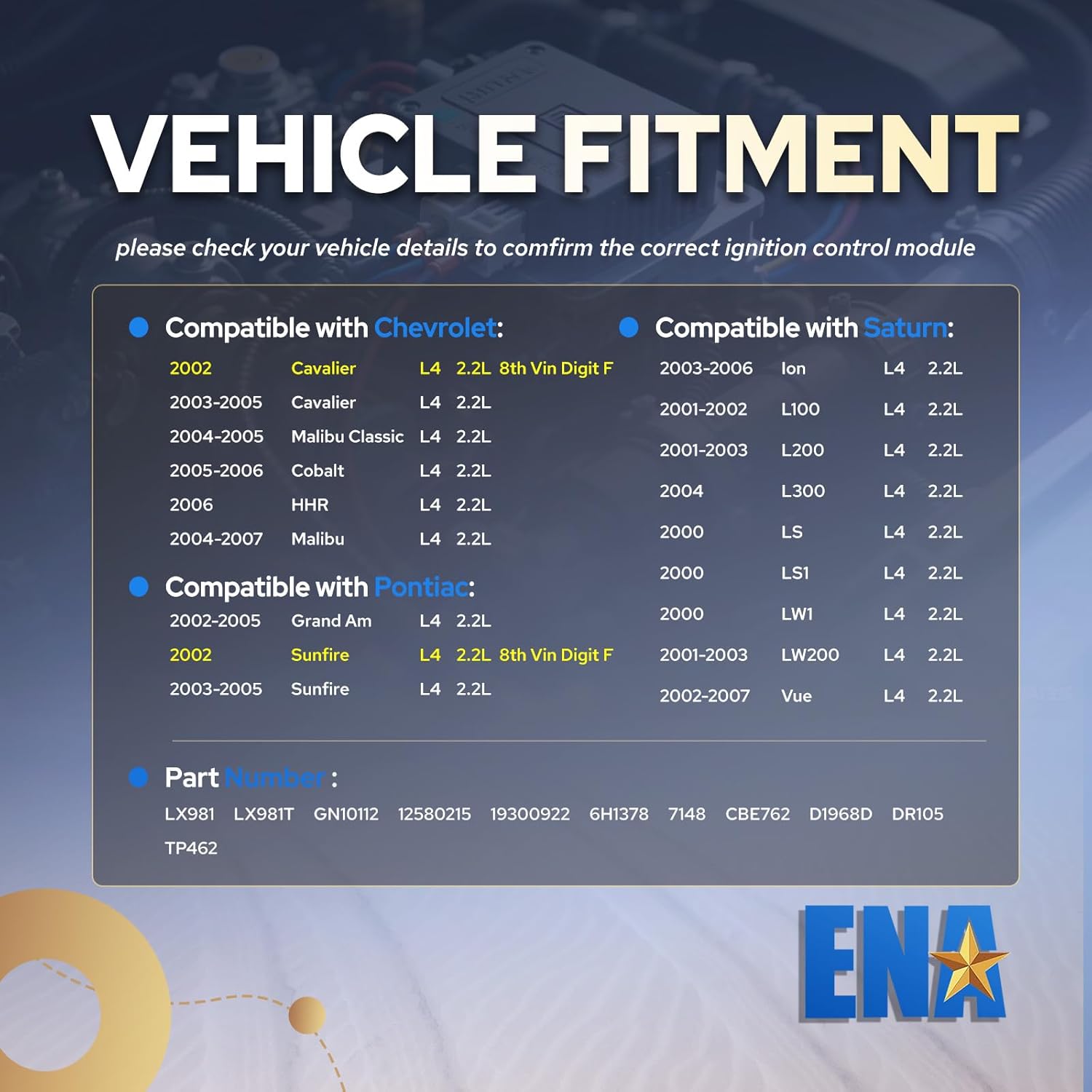 ENA Ignition Control Module Compatible with Chevy Oldsmobile Pontiac Saturn L4 2.2L 2.0L Replacement For LX-981