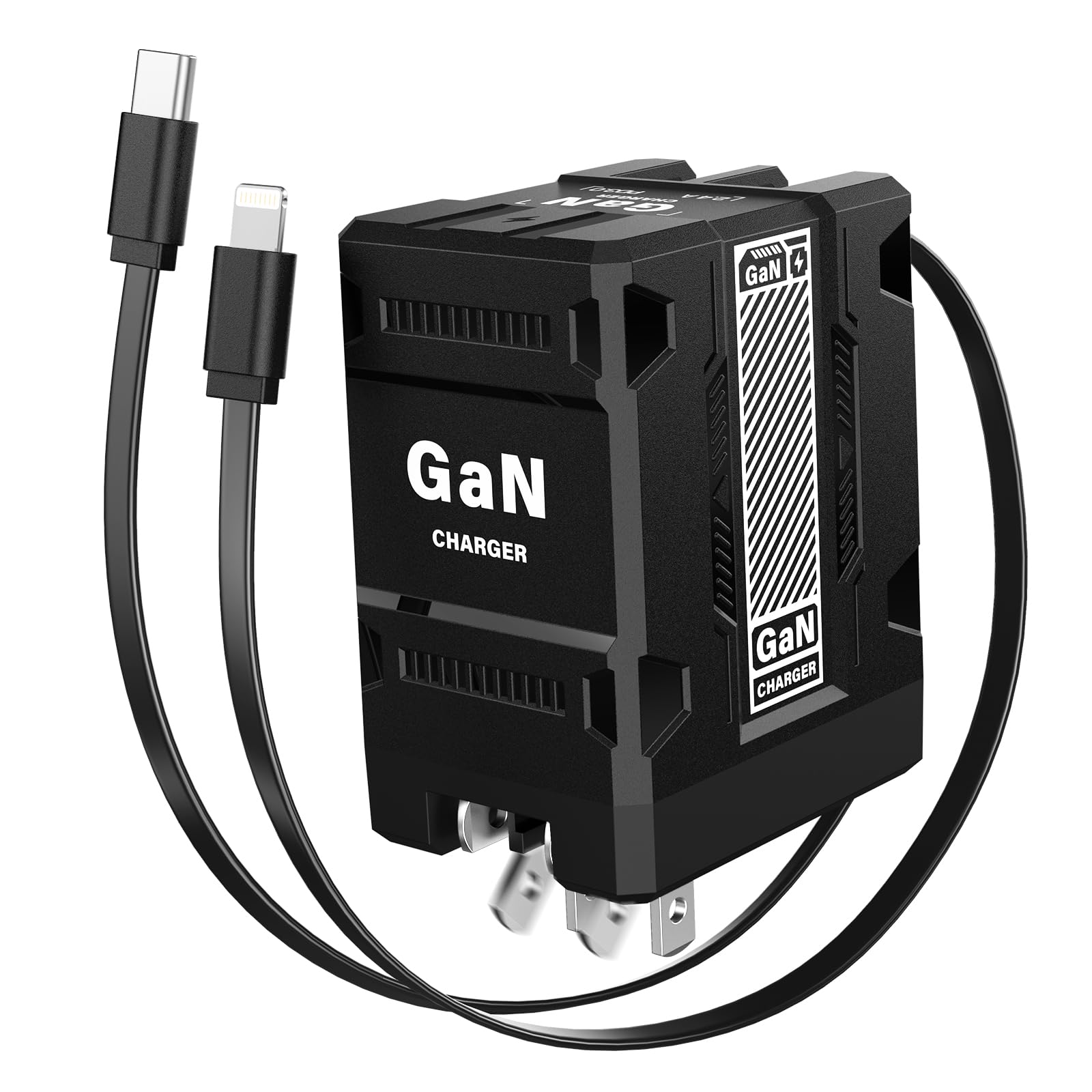 Photo 1 of 2 in 1 Retractable Gan Wall Charger with Dual Cables, Fast Charging 45W Retractable Phone Charger Wall Plug with 2 Charging Cable, USB C Chargers Block for iPhone 17 16 15 14 13, LG,Pixel