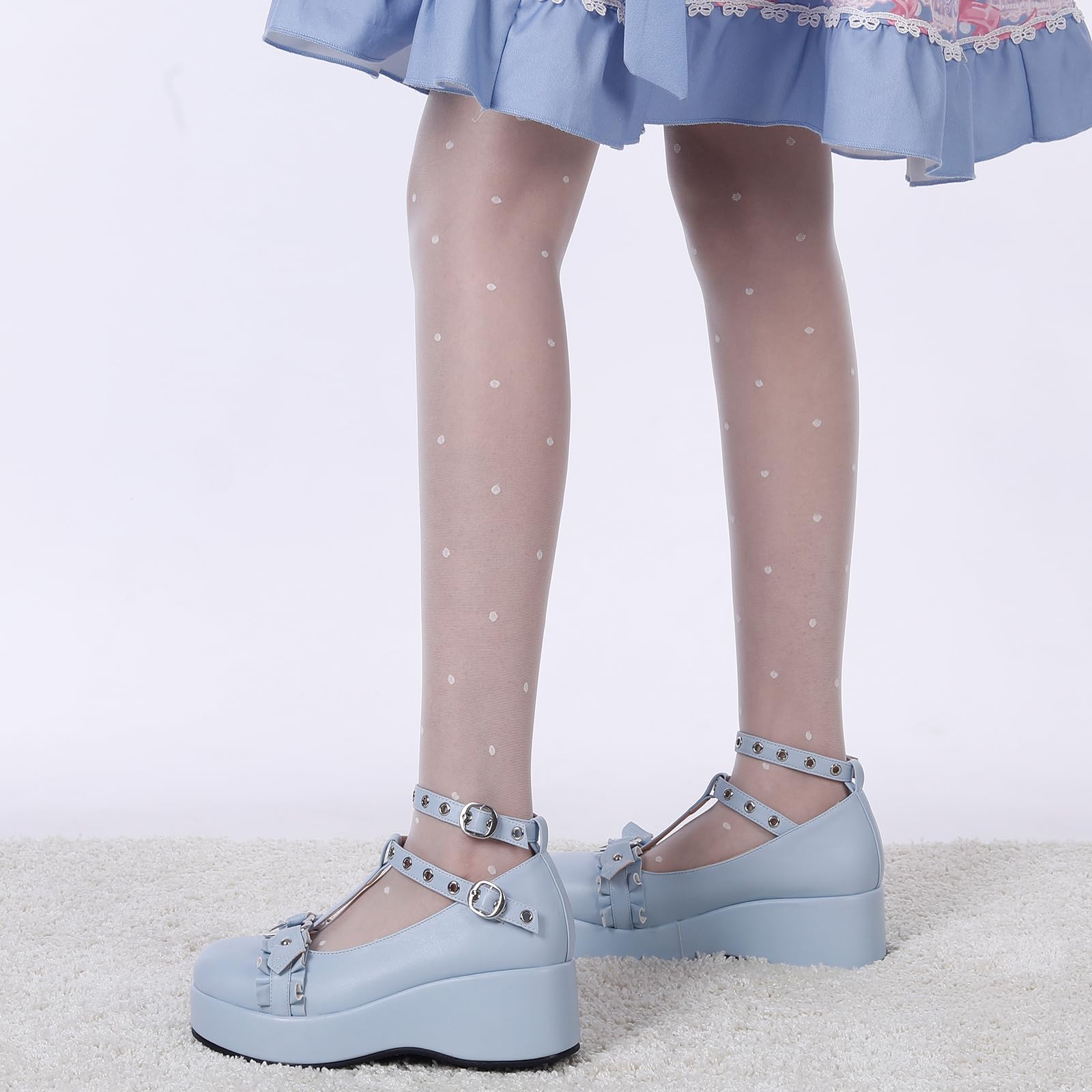 BYOMIGY Mary Jane Shoes Women Goth Platform Heels Chunky Heel Pumps with Ankle Strap Wedge Heels for Women: 10 A4-blue#1