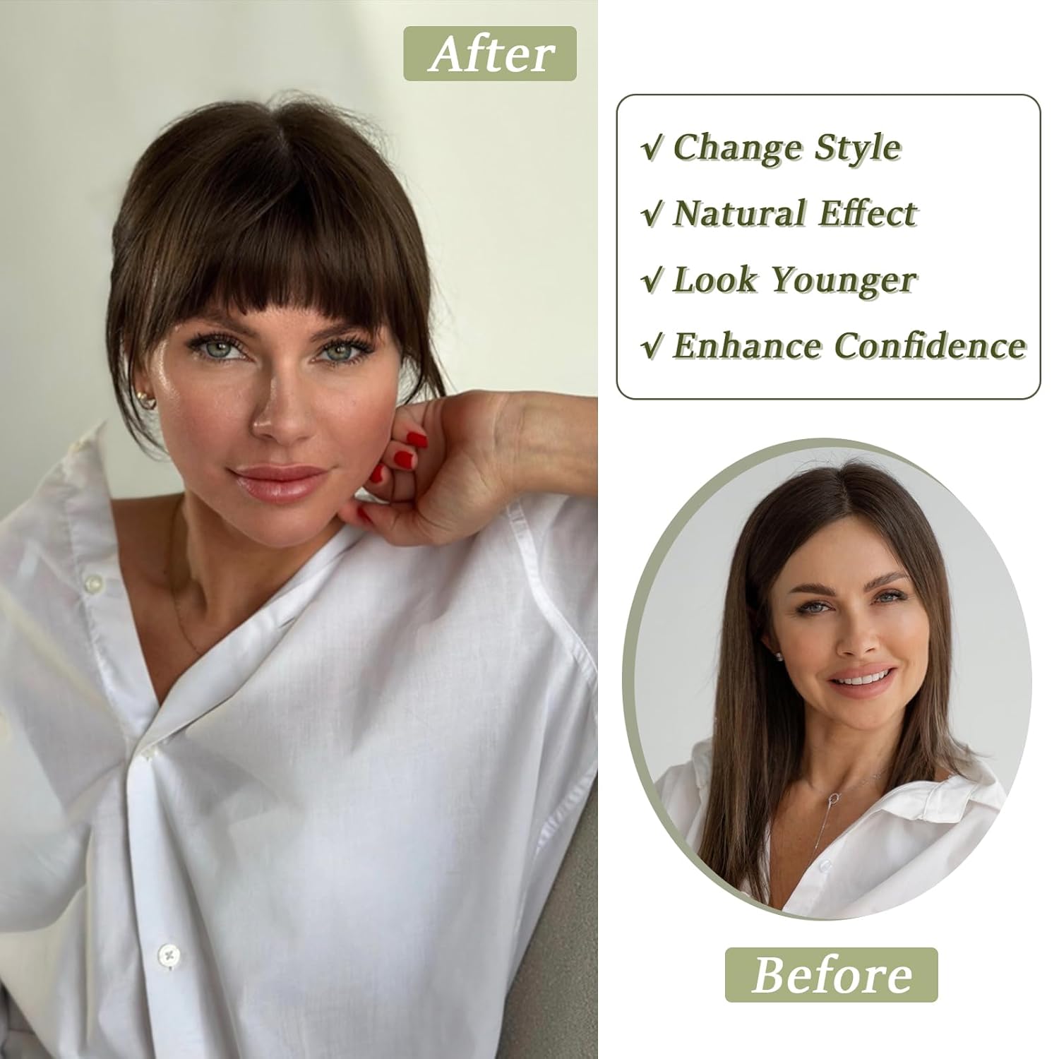 Clip in Bangs Real Human Hair Natural Black French Bangs Fringe with Temples Thick Curtain Bangs Clip on Bangs Curved Fake Bangs Hairpieces for Women for Daily Wear - Image 6