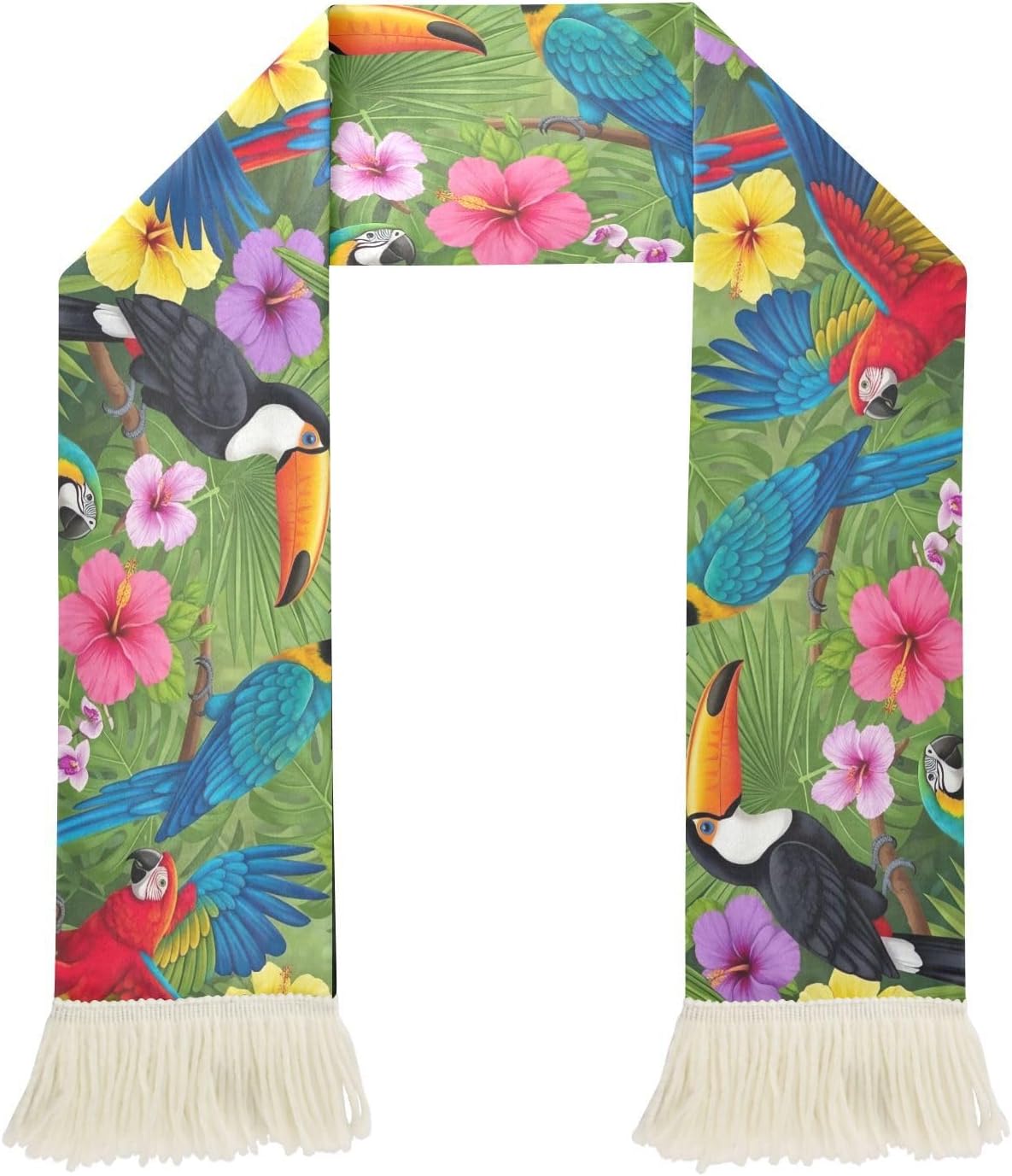 CHIFIGNO Tropical Parrot Green Sports Fan Scarf Polyester, Soft Soccer Scarf with Tassel, Quick Dry, Supporter Cheers Towel, Custom Print