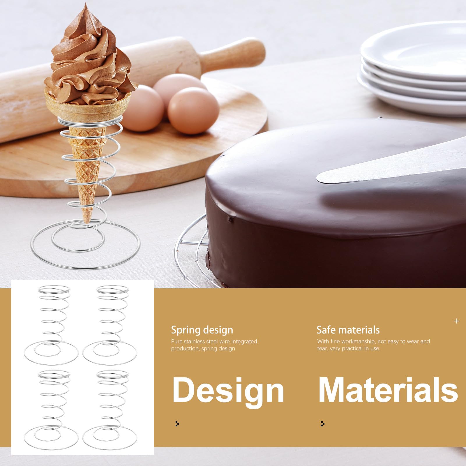 Générique Porte-Cône Inox 4 Unités, Support de Table pour Cornets de Glace, Adapté aux Mariages et Événements Gourmands