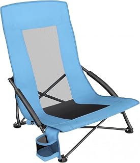 SONGMICS Portable Beach Chair, High Backrest, Cup Holder