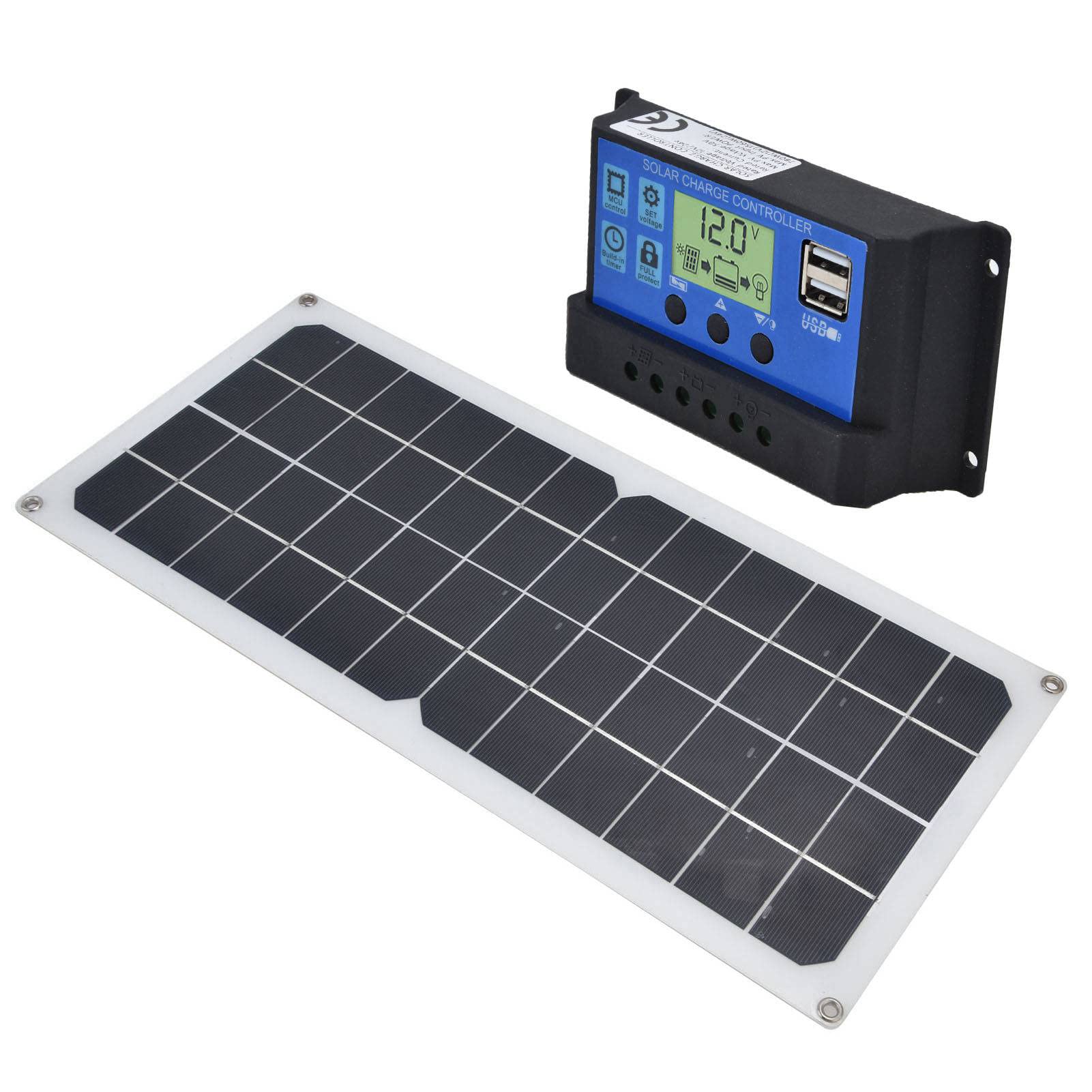 Tnfeeon Panel Solar Monocristalino 10W, Cargador con Salida USB 5V Controlador de Batería para Coche Caravana Off Grid