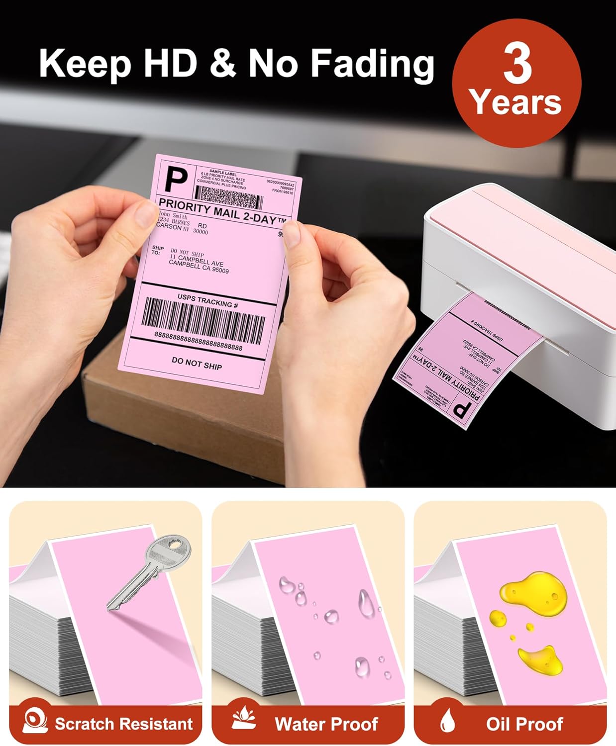 Phomemo 4x6 Thermal Label Printer Paper - 500 PCS Pink 4"x6" Fan-Fold Shipping Supplies Labels - Water/Oilproof Label Stickers - Permanent Adhesive Thermal 4x6 Labels for Small Business Supplies - Image 2