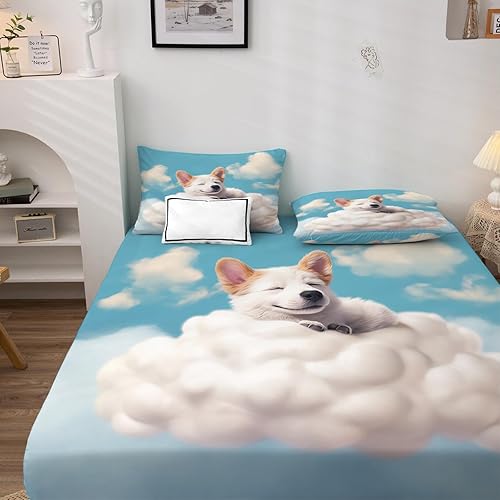 Miniatura 2 de Juego de sábanas Corgi Split King para cama ajustable, sábanas para perro, sábanas estampadas y juego de 5 piezas, microfibra suave con bolsillo