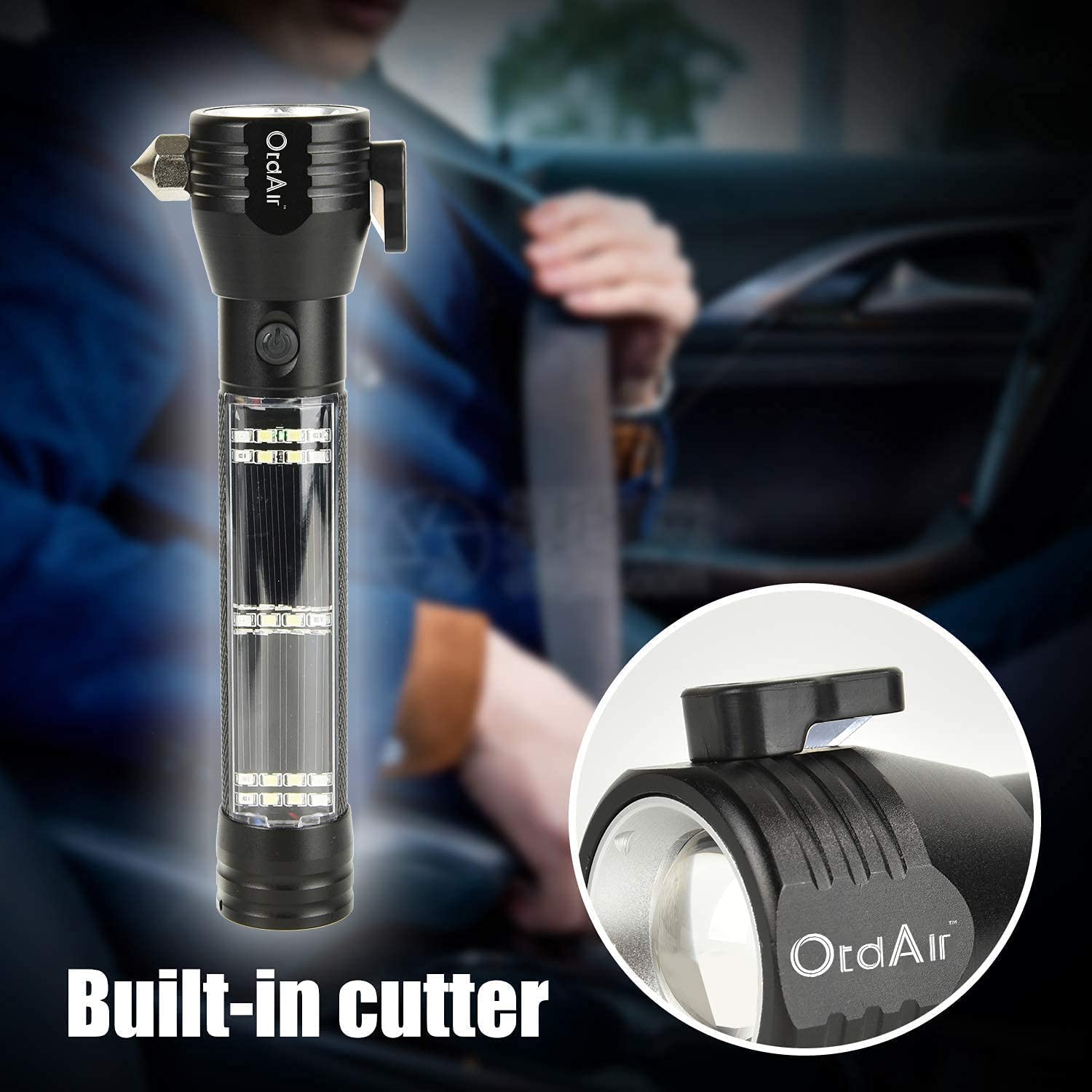 Lampe de Poche Solaire Lampe de Poche de Voiture 268 Lumens LED COB Light USB Rechargeable Tactique Multi-Fonction Torche Outil d'urgence avec Brise-vitre Coupe-Ceinture Boussole (1pcs)