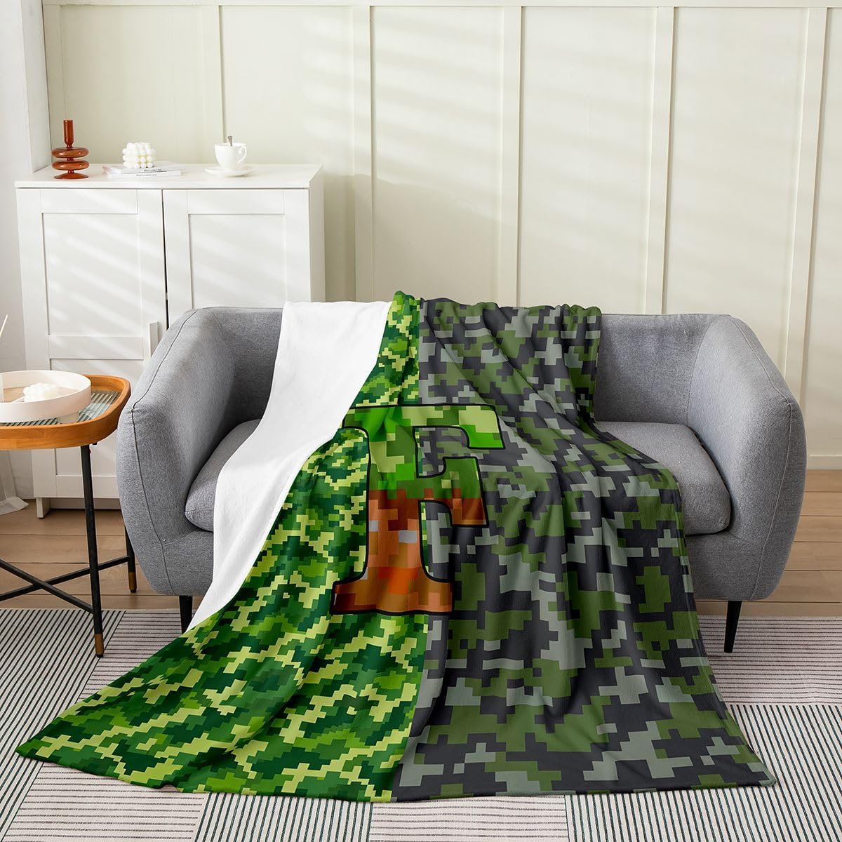 Baby 30"x40" Pixel for Bed Couch Chair Living Room Boys Girls Pixel Camouflage Fleece Throw Blanket for Kids Ultra Soft Personalized Initial F Flannel Blanket Plush Fuzzy Camo Soft Microfiber