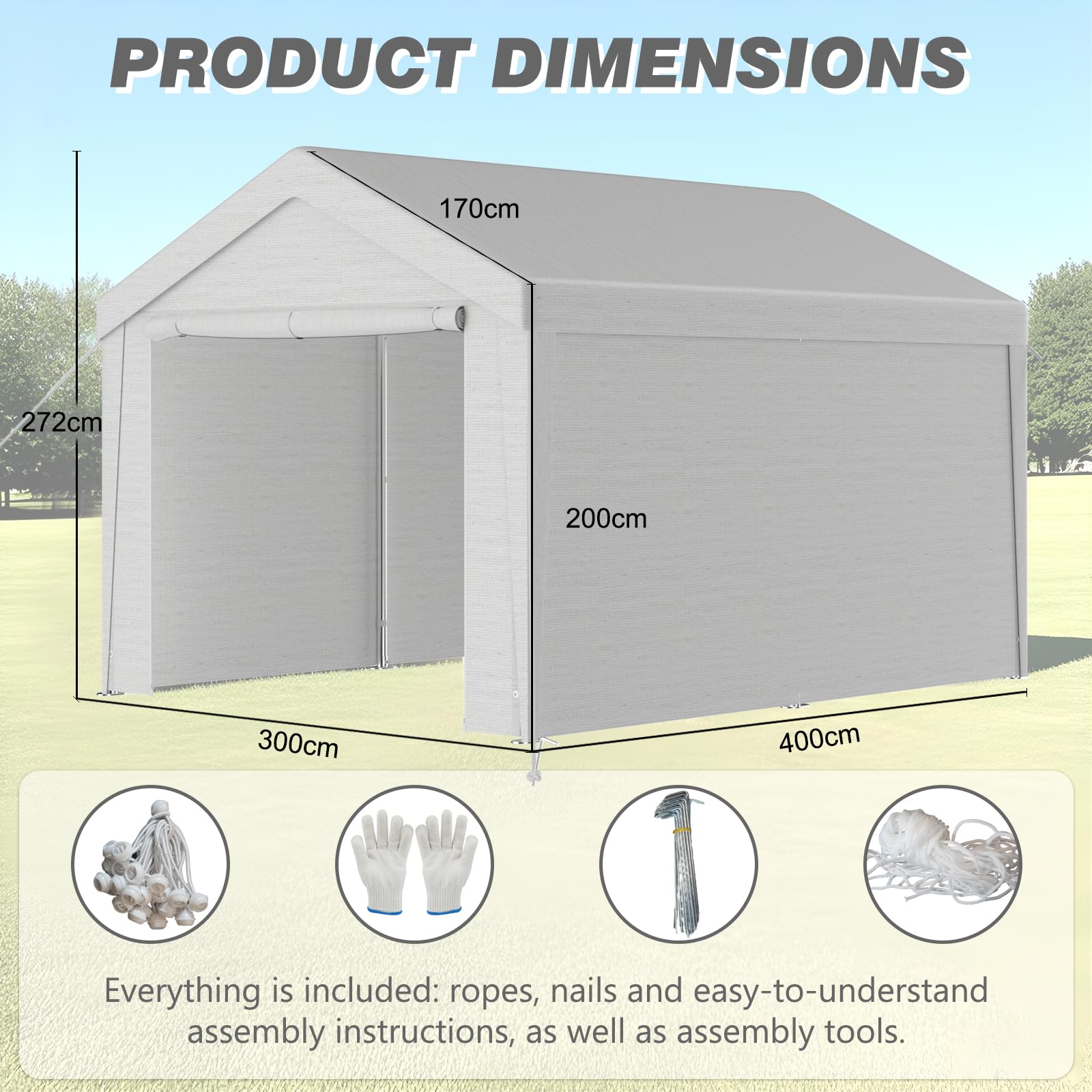 Gazebo per tenda 3x4m telone PE resistenti UV pareti laterali rimovibili telaio metallico tetto rinforzato