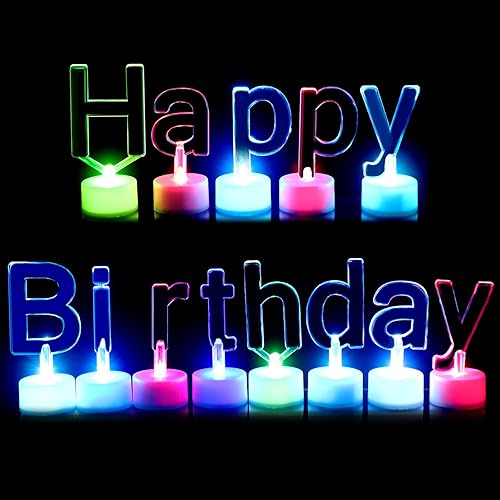 Miniatura 7 de 13 velas LED coloridas de cumpleaños con letras de feliz cumpleaños, decoración de pastel de cumpleaños, decoración de pastel de cumpleaños LED para