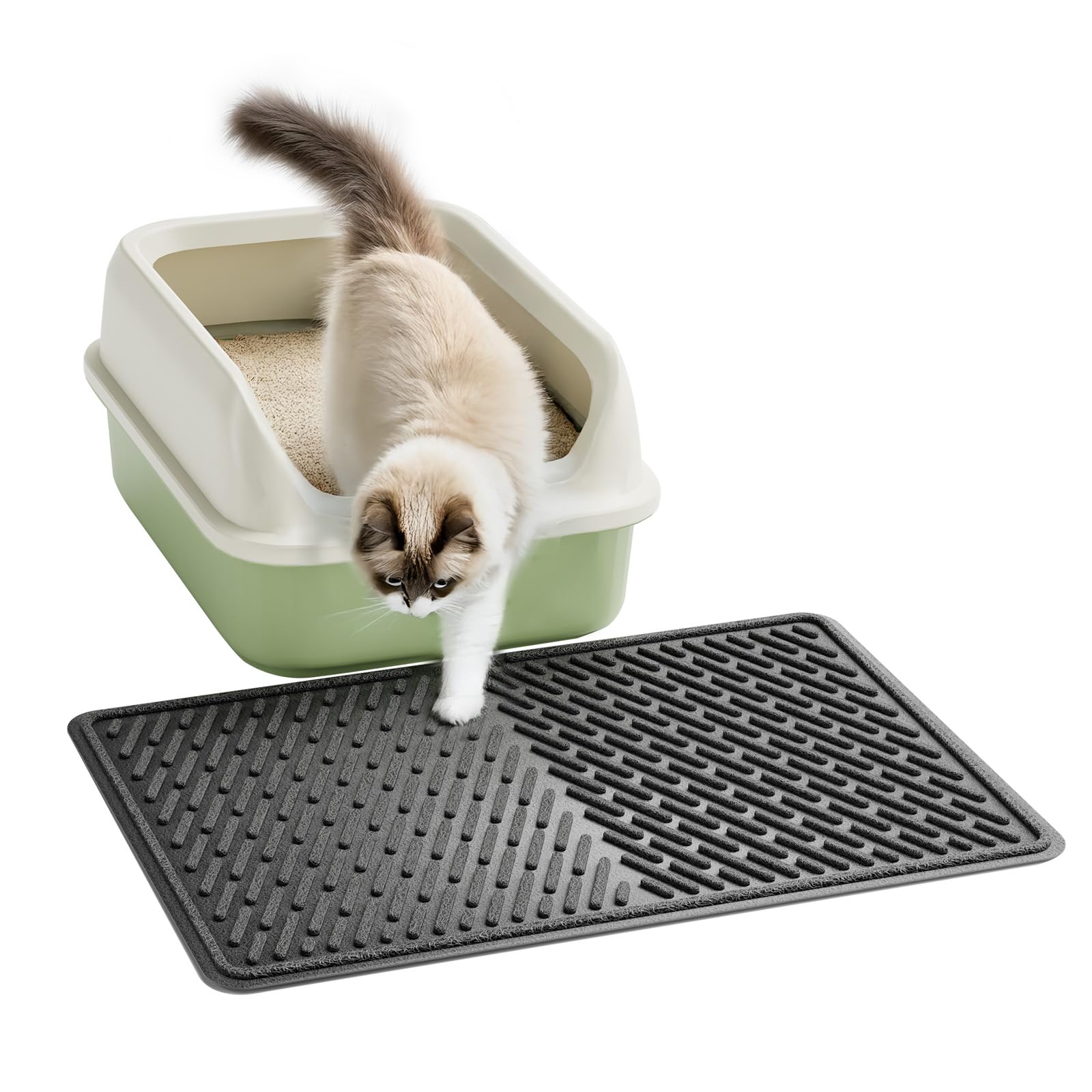 Pieviev Cat Litter Trappping Mat, 23″×17″ V-Shaped Channel & Mesh Litter Capturing Design, Waterproof & Easy to Clean Cat Litter Box Mat, Scatter