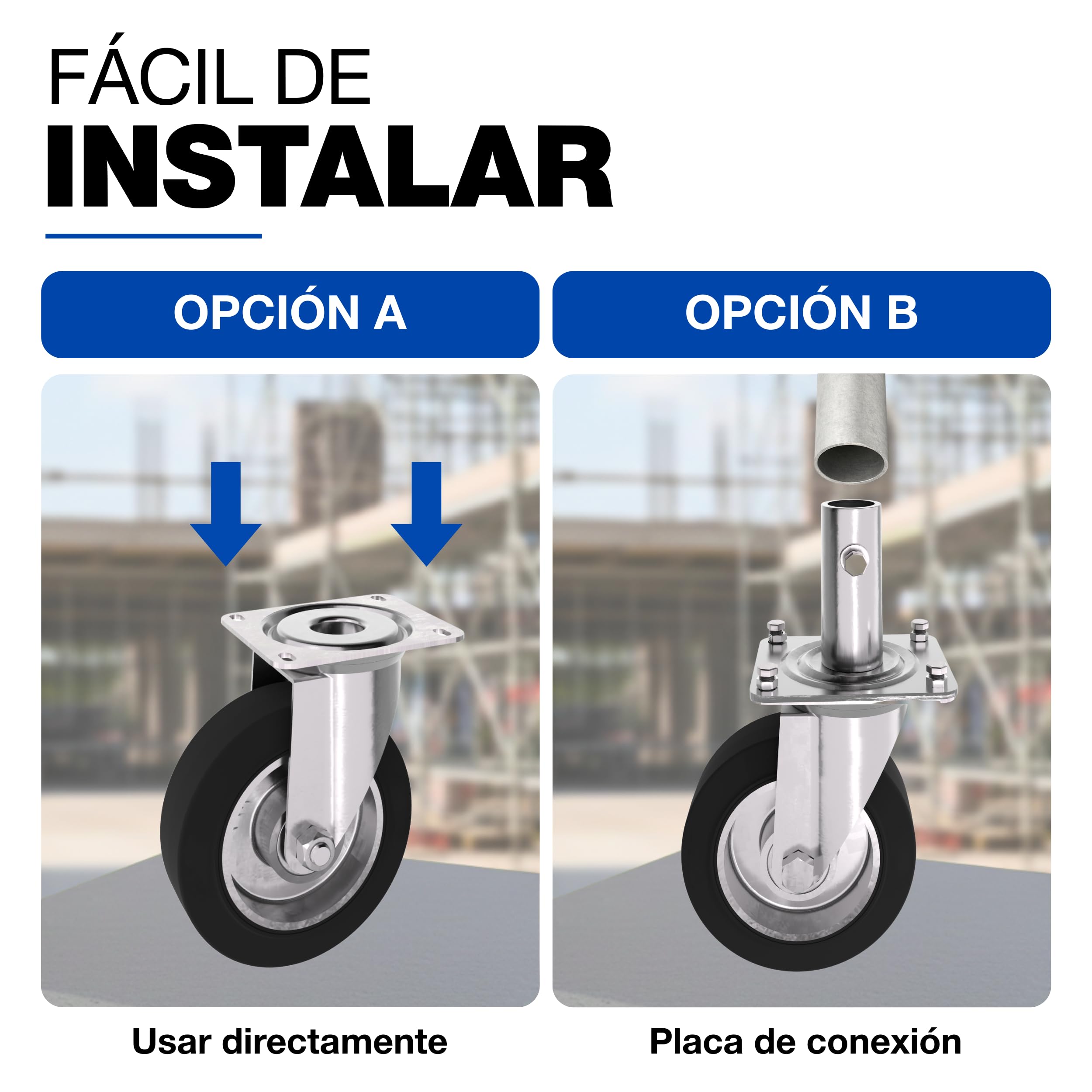 GeZu Impex Ruedas Giratorias 200x40mm Juego of 8 | Galvanizadas Ruedas Giratorias Alta Resistencia Poliuretano Goma Sólida para Bancos de Trabajo Muebles Carros Equipos
